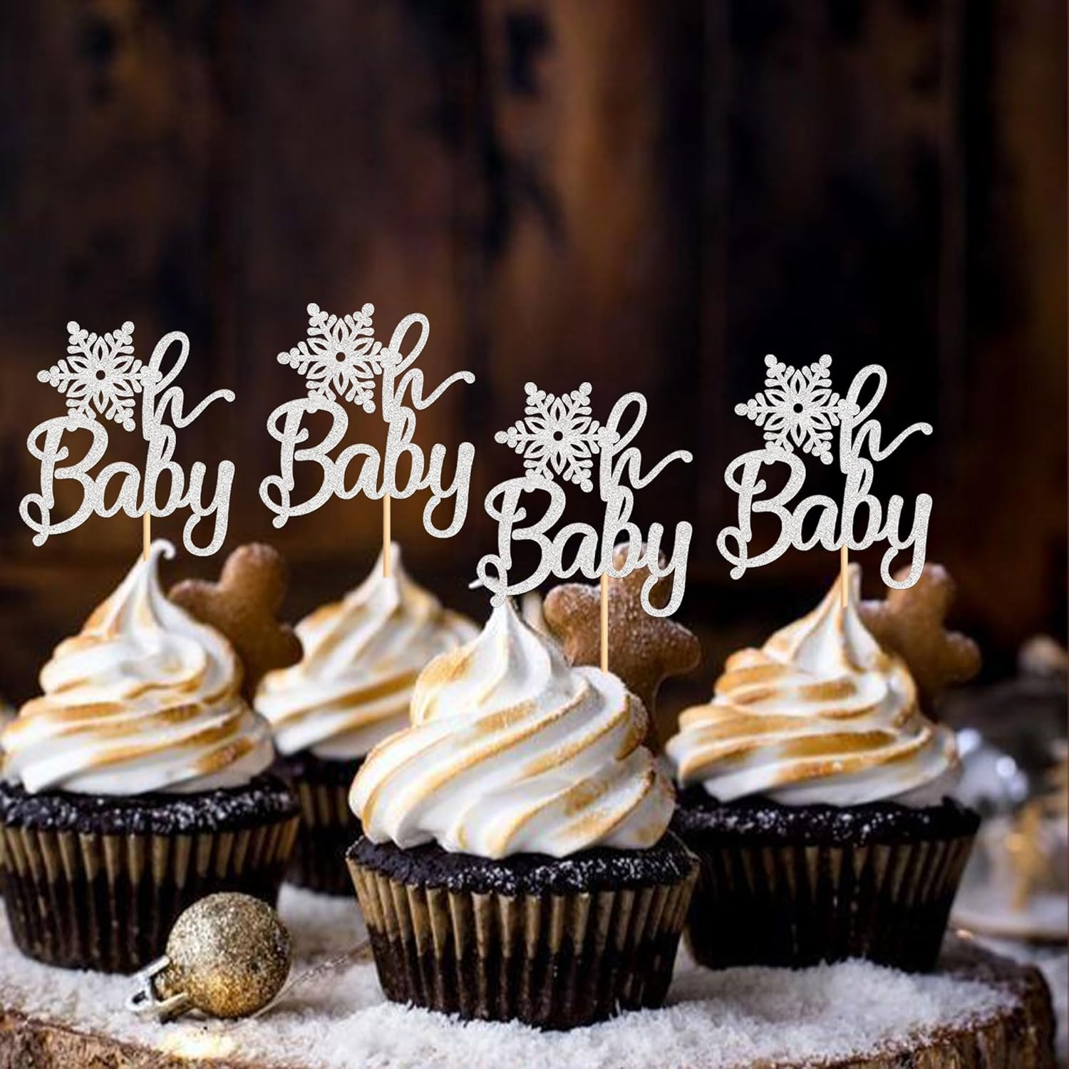 24 PCS Snowflake Cupcake Toppers Silver Glitter Winter Frozen Theme Cupcake Picks Baby Shower Kids Birthday Party Christmas Cake Decorations Supplies - Blue image number 3