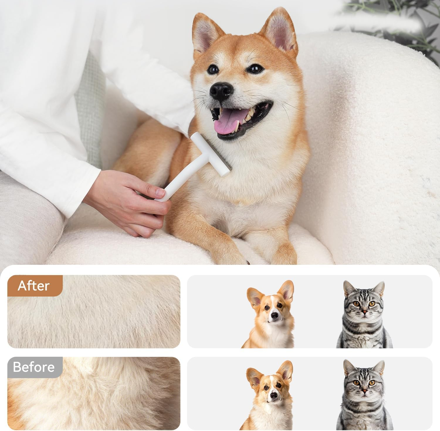 Aumuca Pet Deshedding Tools for Short Haired Dogs & Cats, Highly Deshedder Grooming Brush image number 4