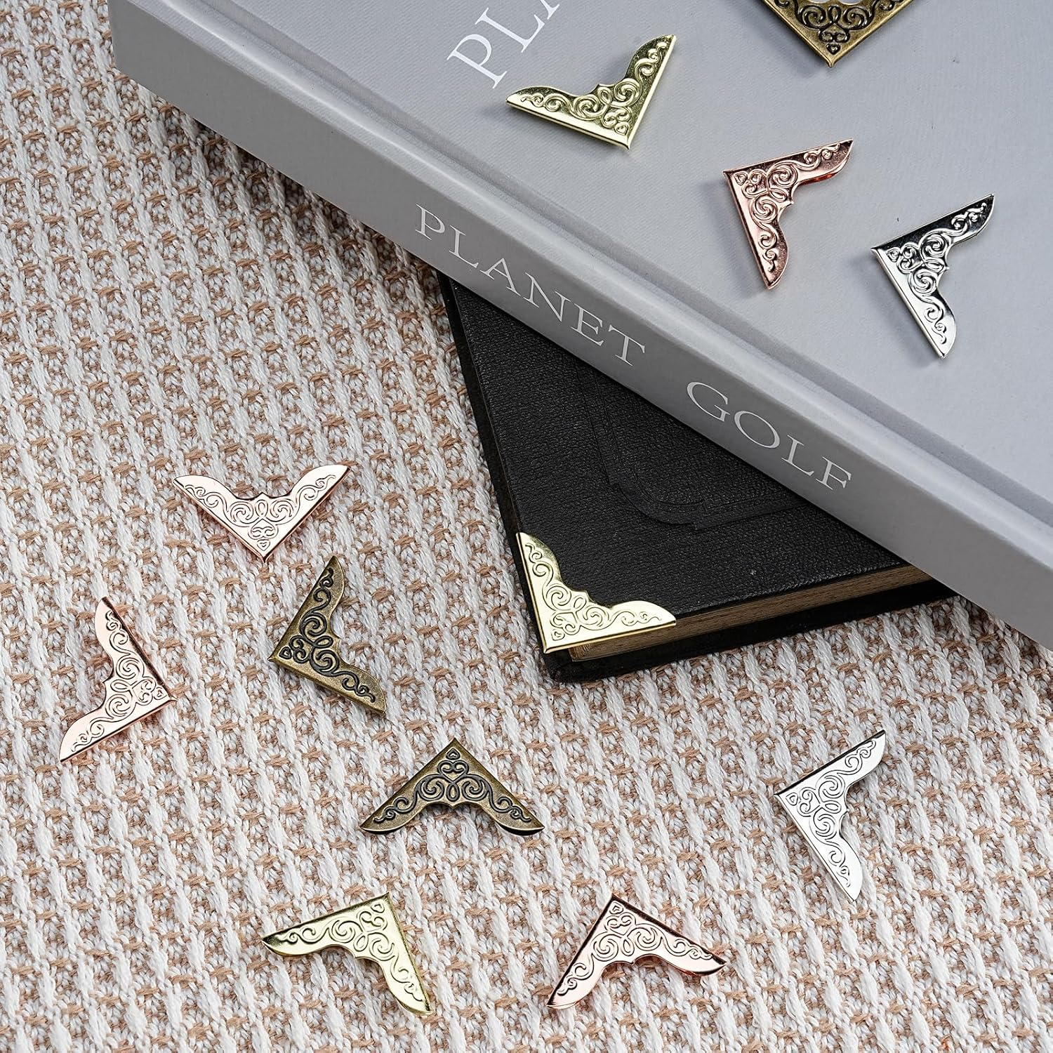 120 Pcs Metal Book Corner Protector Vintage Photo Corners, Iron Guard Cover Book Scrapbooking Corner Protector, Triangle Photo Corners for Scrapbooks Photo Albums Folder Stamp Books image number 4