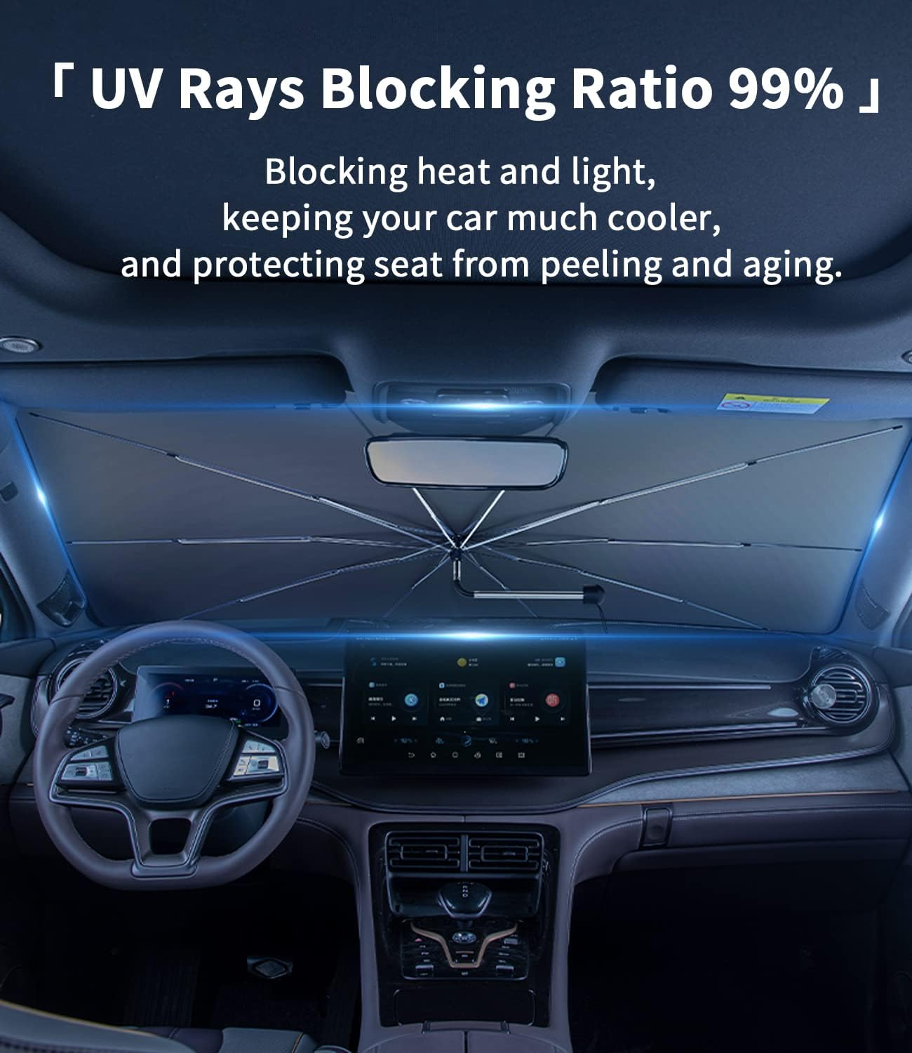 Custom-Fit for Jaguar Windshield Sun Shade Umbrella, 360&deg;Rotation Bendable Car Umbrella Sunshade Cover UV Block Car Front Window, Designed for Jaguar Accessories (For Jaguar F-PACE) image number 5