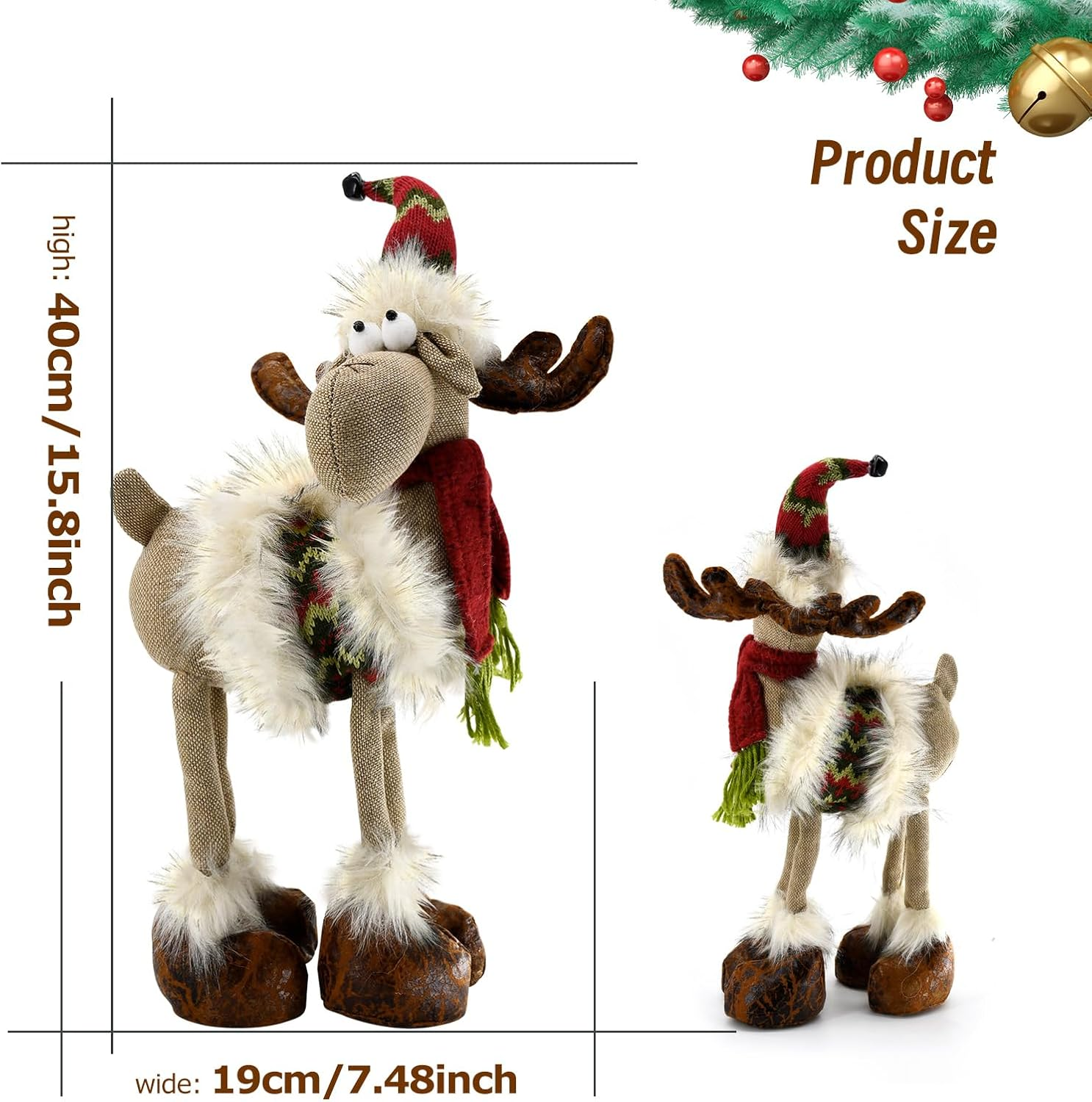 Yuqi Reindeer Christmas Decoration, Plush Xmas Deer Gnome, Handmade Swedish Santa Elk Figurines Tomte Gnome with Bell Reindeer Horns Ornaments, Home Table Decor image number 3