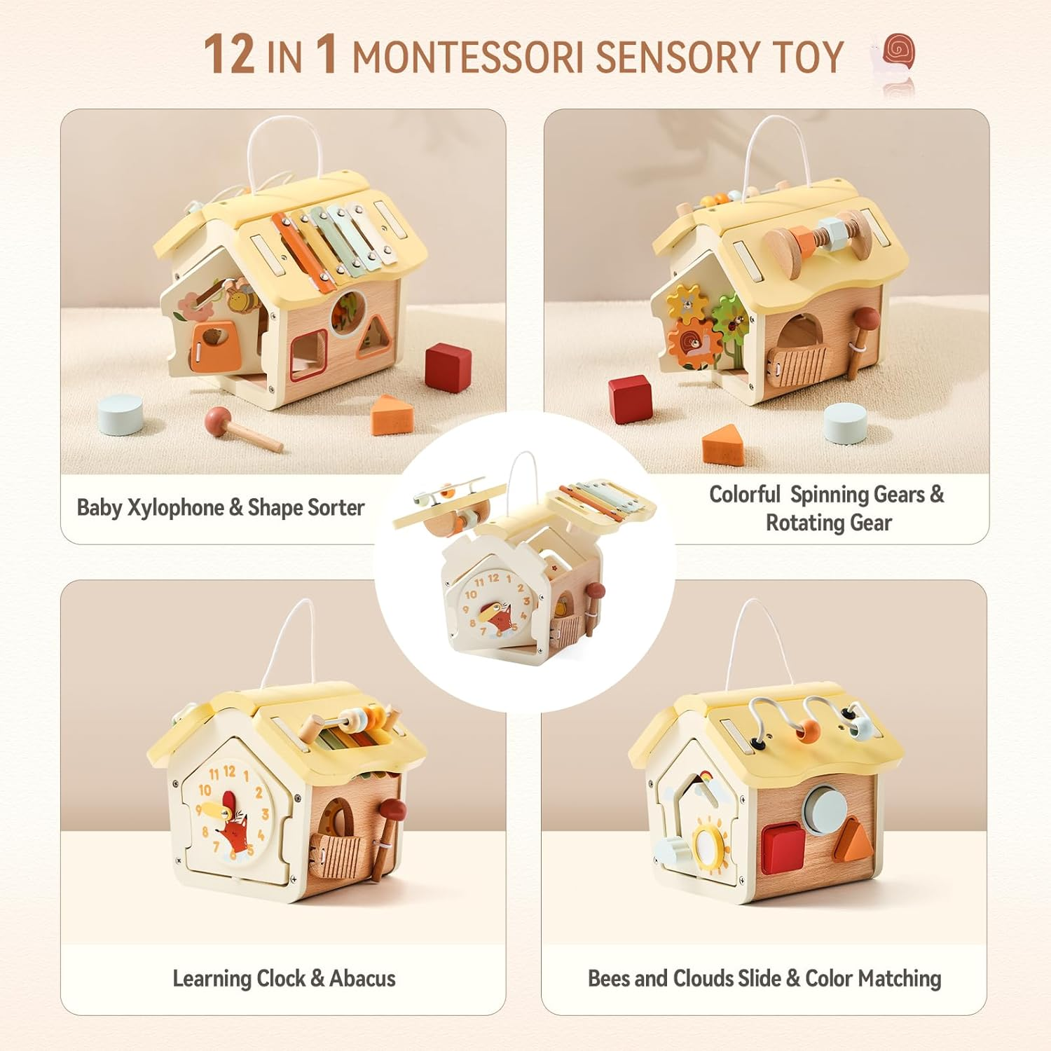 Wooden Activity Cube Toys for Baby Sensory Toys for Toddlers 2-3 Multipurpose Educational Learning Shape Sorter Montessori Toy to Baby Gifts image number 4