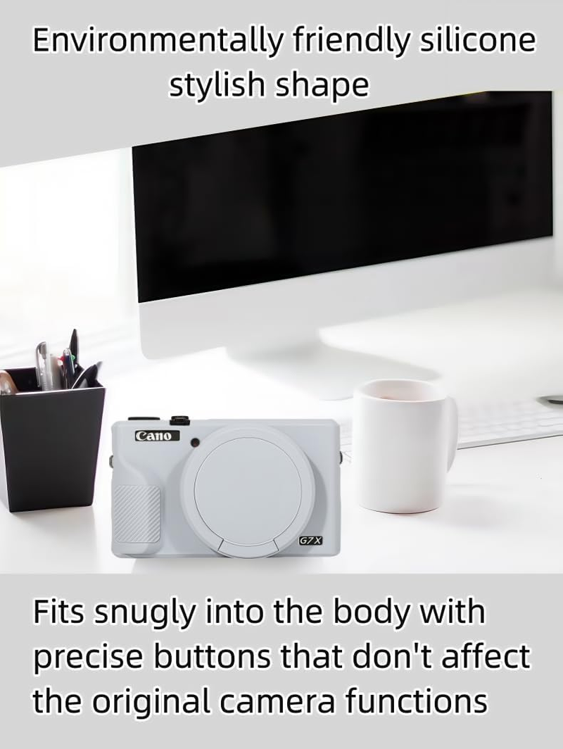 Camera Case for Canon Powershot G7 X Mark III, Soft Silicone DSLR Cover with Removable Lens Cap, Shockproof Dustproof Travel Protective Skin (Grey) image number 4