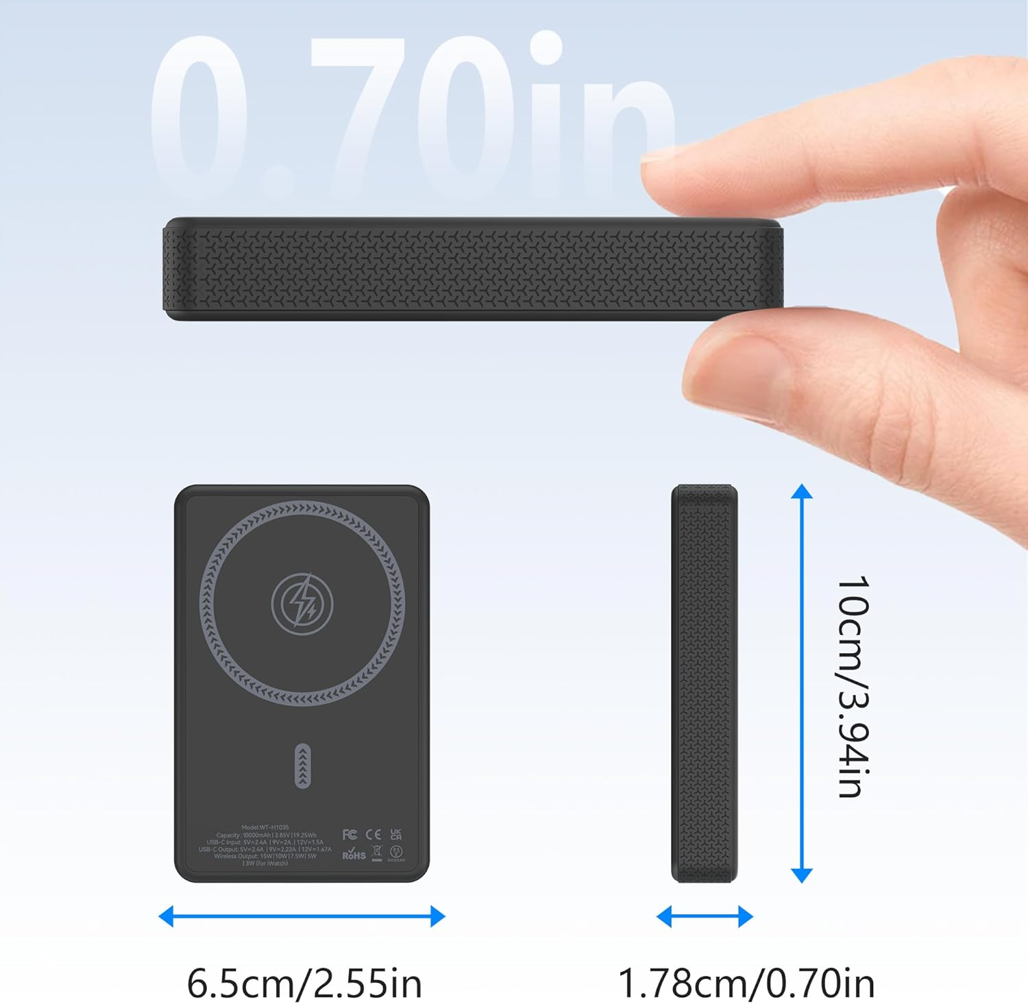 Auskang Magnetic Power Bank, 10000Mah Wireless Fast Charging Portable Charger, Foldable Stand Slim Power Bank, for Apple Watch, Mini Battery Pack Compatible for Iphone 17/16/15/Pro Max Series (Black)