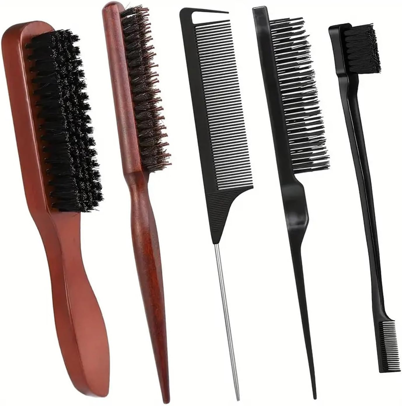Auzly 5-Pack Premium Boar Bristle Hair Brush Set | Natural Slick Back & Beard Styling Brushes | Anti-Static Wooden Handle Hair & Beard Modeling Kit for Men & Women image number 5