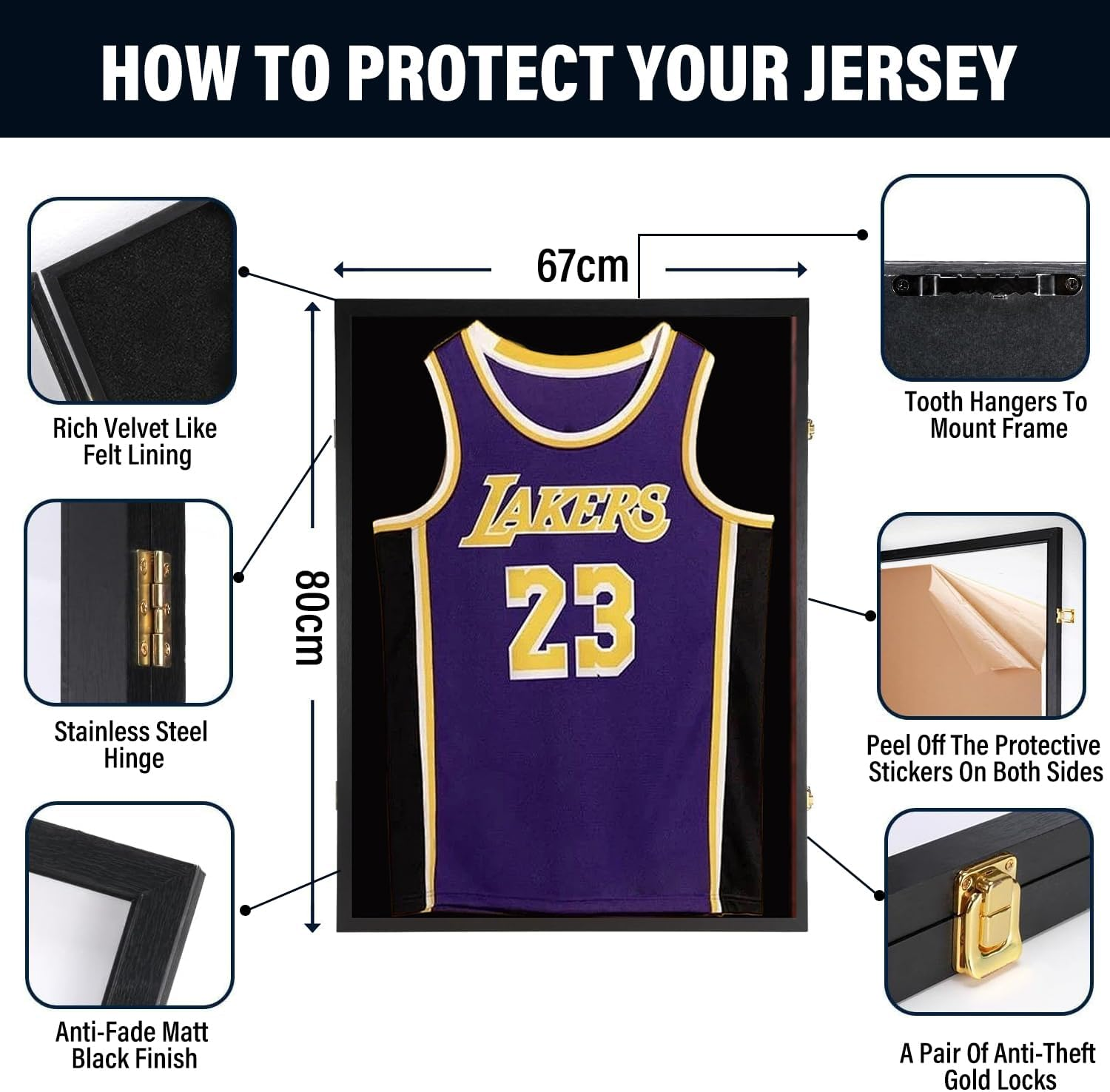 2 Set Jersey Display Frame Case Lockable, Large Sport Jersey Shadow Box with UV Protection Acrylic and Hanger for Baseball Basketball Football Soccer Hockey Shirt and Uniform,Black image number 1