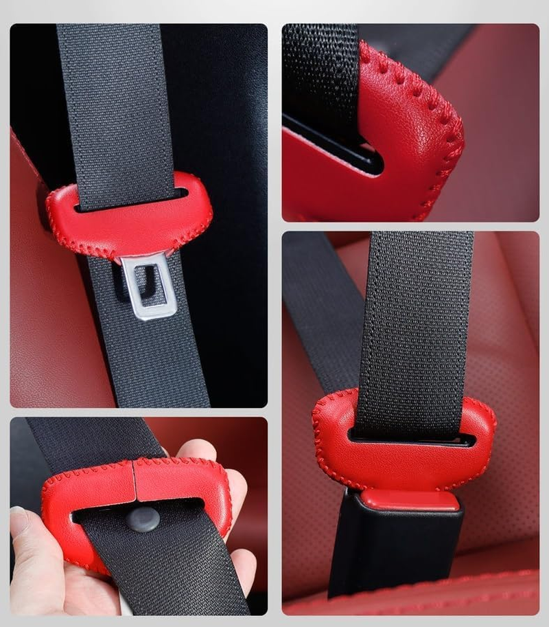 Universal Car Seat Belt Buckle Cover Leather Seatbelt Clip Protector Decoration Accessories for Most Vehicles (Red, 2PCS)