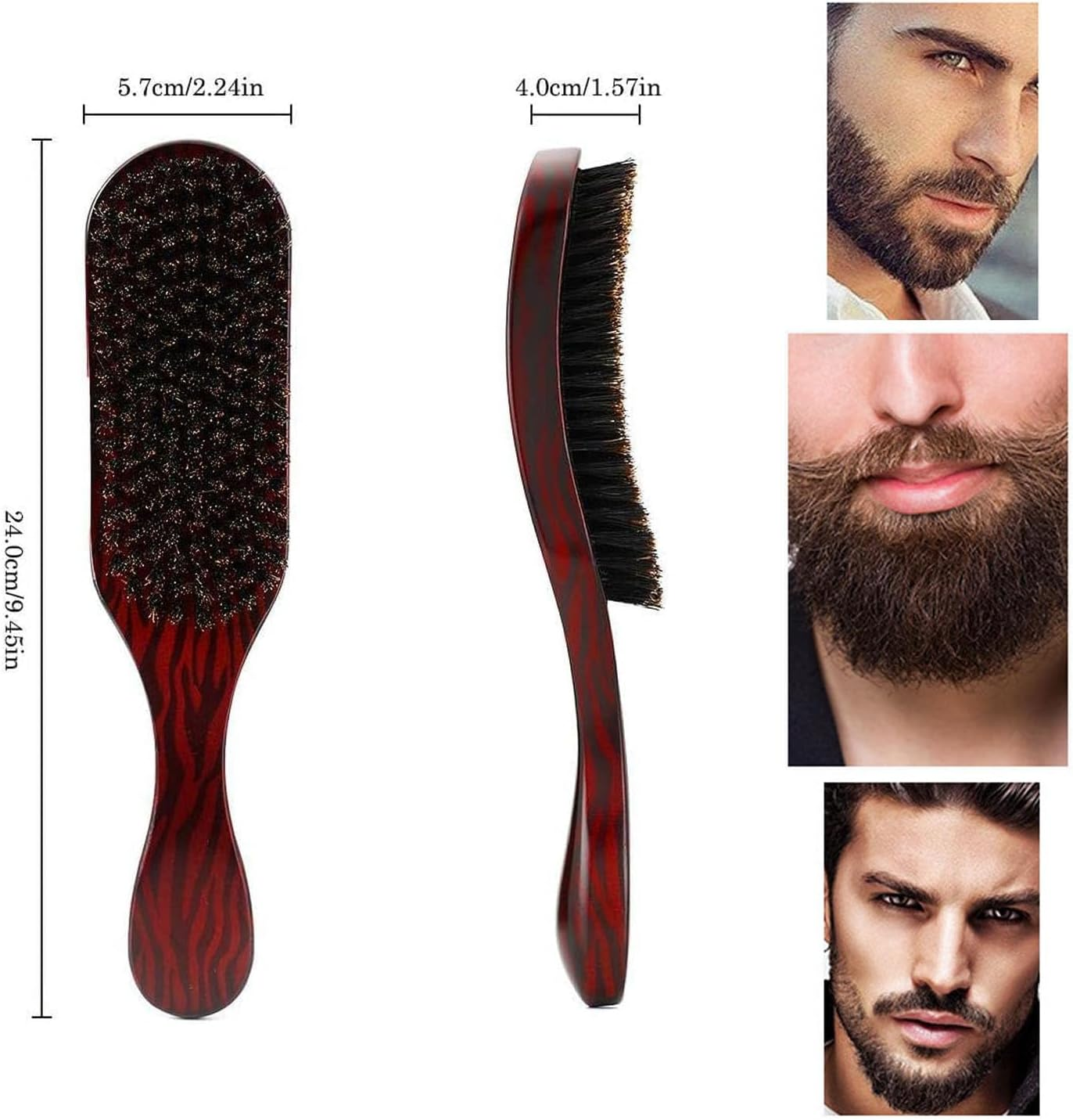 Bristle Brush,Natural Beech Wood Reinforced Bristles Comb,Beard Styling Stiff Bristles Hairbrush,Massage Brush Fit All Hairstyling Tool for Men Women image number 1