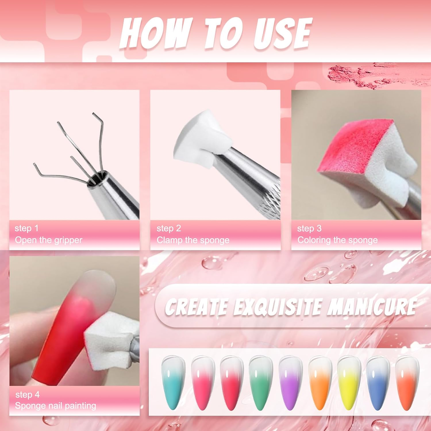 MKNZOME 9 Colours Nail Pigment Powder Palette, Chrome Nail Powder, 100 Pcs Nail Sponges for Ombre with Metal Grabber, Nail Art Tools for Nail Design, B - Multicolored-B image number 2