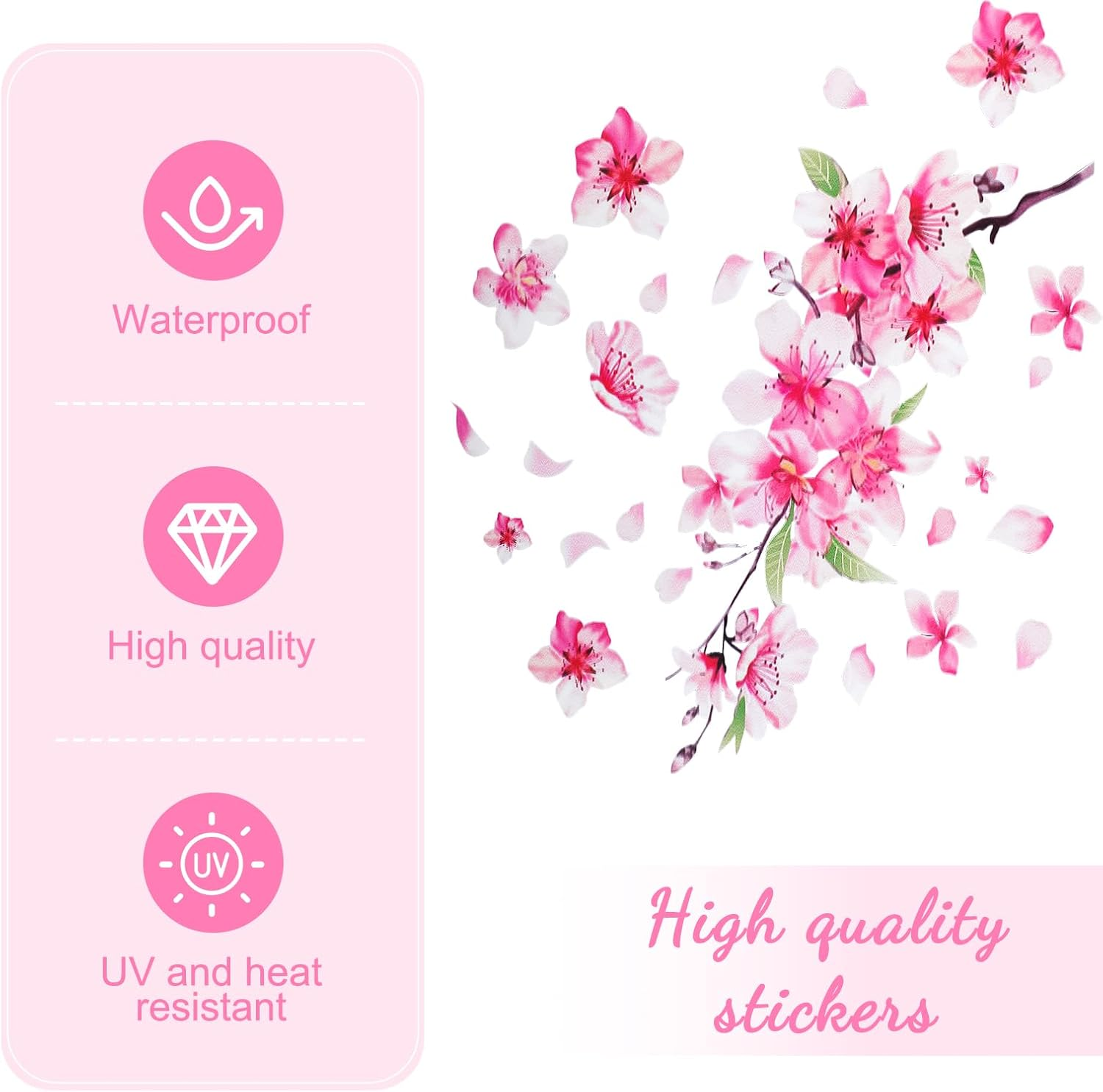 Cherry Blossom Car Sticker, Flower Car Bumper Decals Waterproof Car Scratch Cover Sticker Pink Car Decorations for Automotive Car Window Decor image number 1