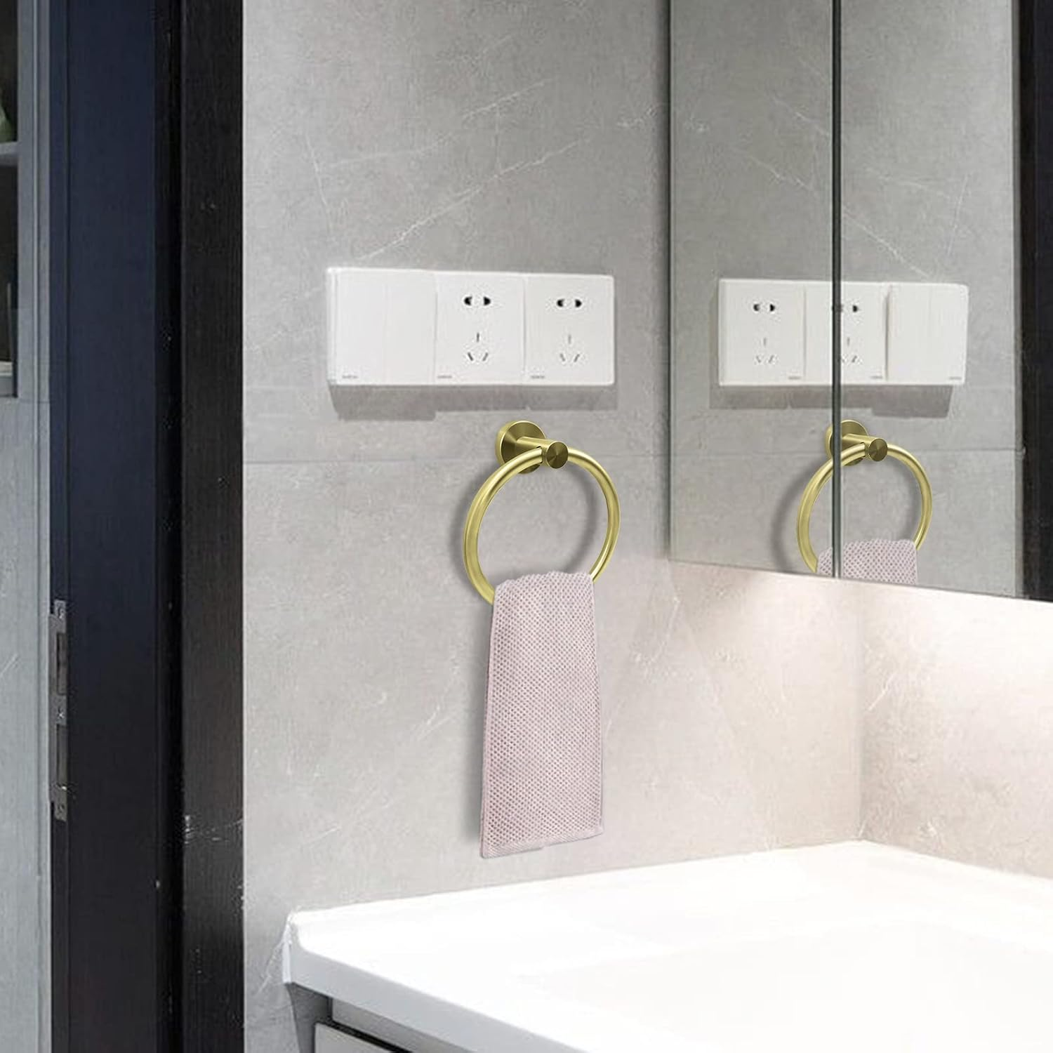 Stainless Steel Gold Towel Ring Hand Towel Holder for Wall Mounted Bathroom Towel Rack Holder Simple round Towel Hanger (Brushed Gold) image number 5