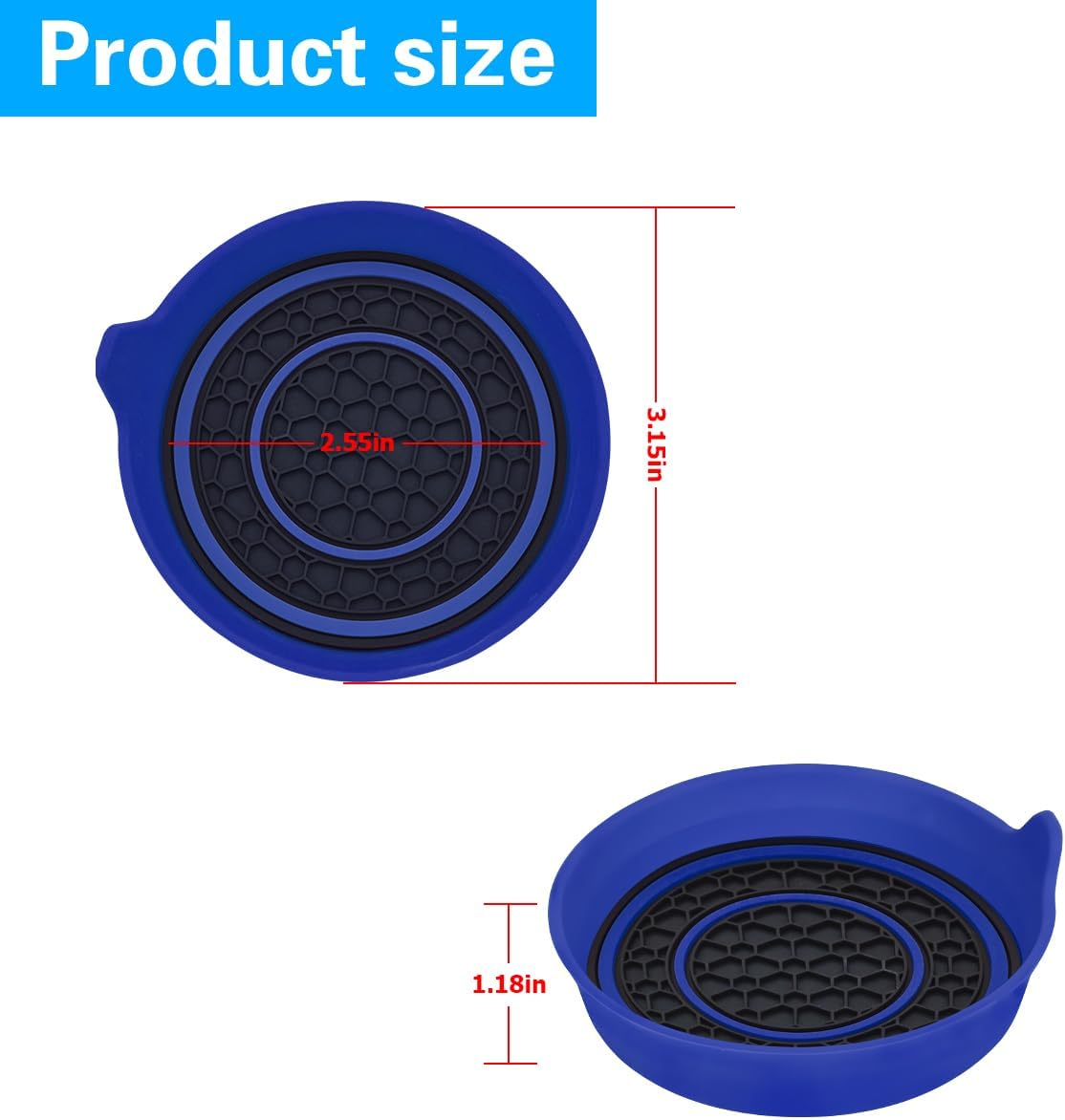 Mandark Car Cup Holder Coaster, 2.75 Inch Non-Slip Vehicle Cup Holder Insert Mats, Dustproof Automotive Interior Console Cup Insulated Pads Accessories, Universal for SUV, Sedan, Truck (Blue) image number 1