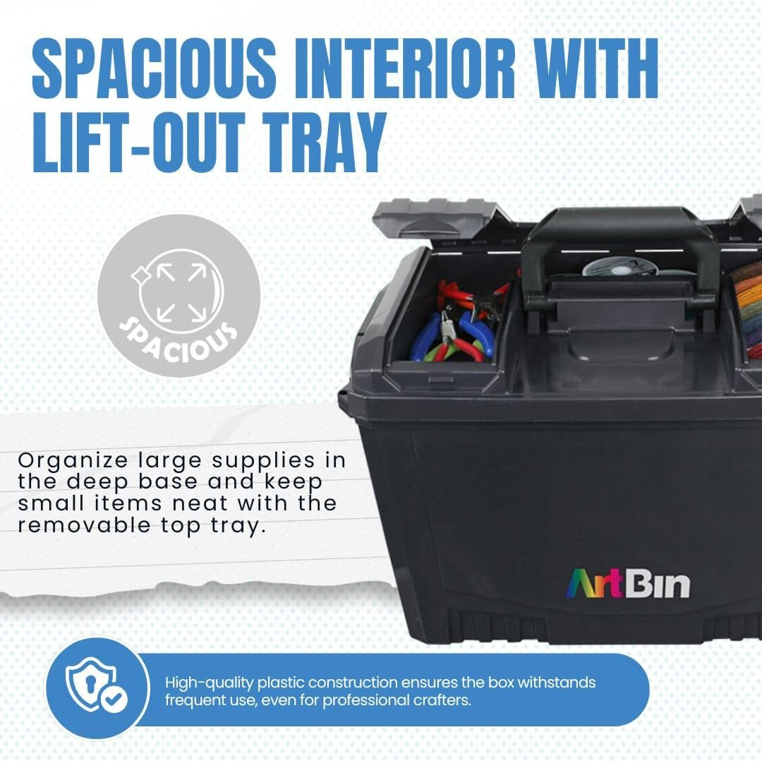 Artbin 6917AB Sidekick XL Carrying Case, Portable Art & Craft Organizer with Handle, [1] Plastic Storage Case, Black image number 3