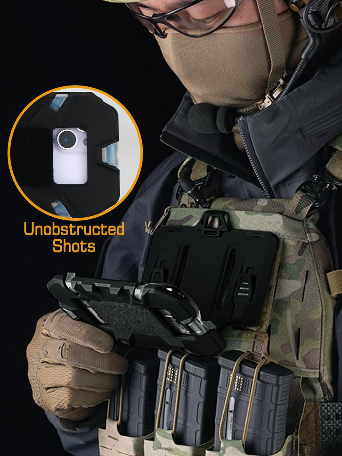 Eralcna Tactical Gear Plate Carrier Vest Accessories Phone Chest Mount Holder for Screen Size 4.7"-6.7",BK image number 3