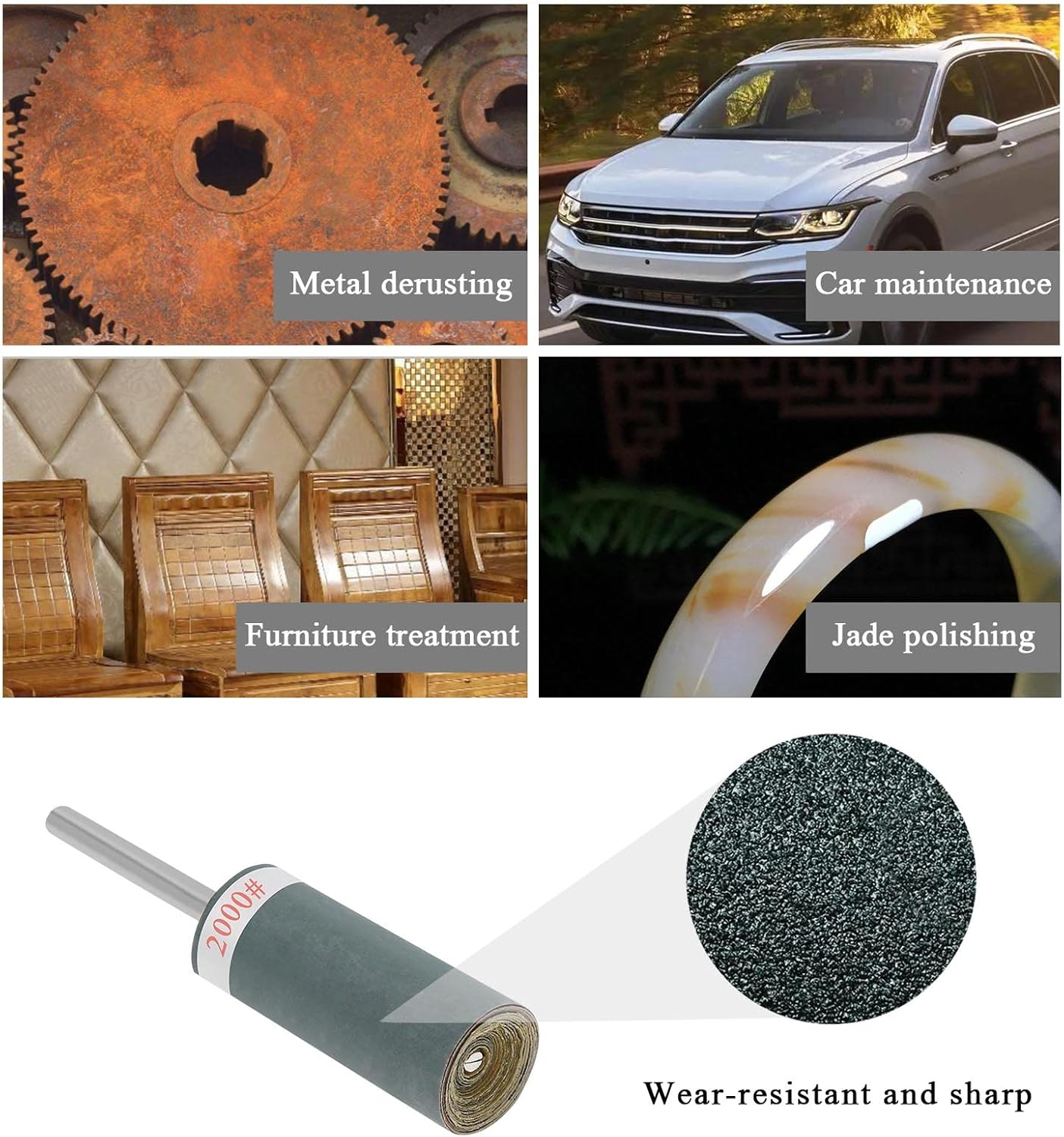 Emagtech 10PCS Grinding Head Sandpaper Stick Sanding Drums Sleeves Abrasive Wheel Woodworking Polishing Tool 320-3000 Grit image number 4