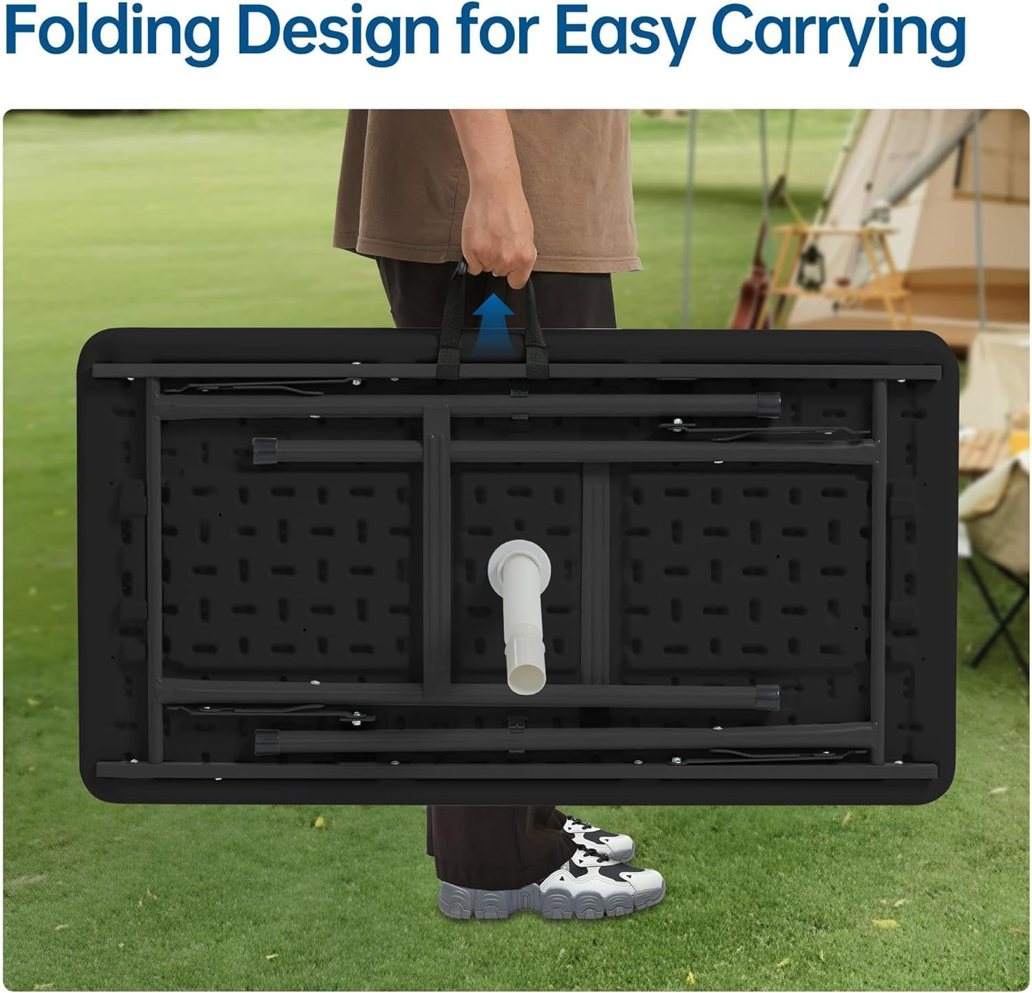 Outdoor Ice Cooler Folding Table, Portable Tailgate Camping Fishing Cleaning Table, Plastic with Matching Skirt, Ice Table for Party, BBQ, Camp, Picnic, Wedding (Black) image number 6