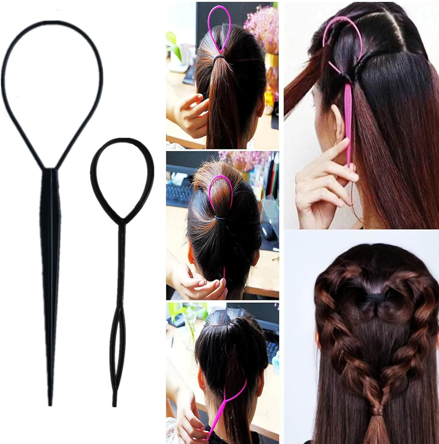 8Pcs Hair Styling Comb Set, Includes Hair Teasing Brush Rat Tail Comb Double-Sided Edge Brush Hair Clips for Women Girls Combing Styling Hair (Black) - Black image number 3