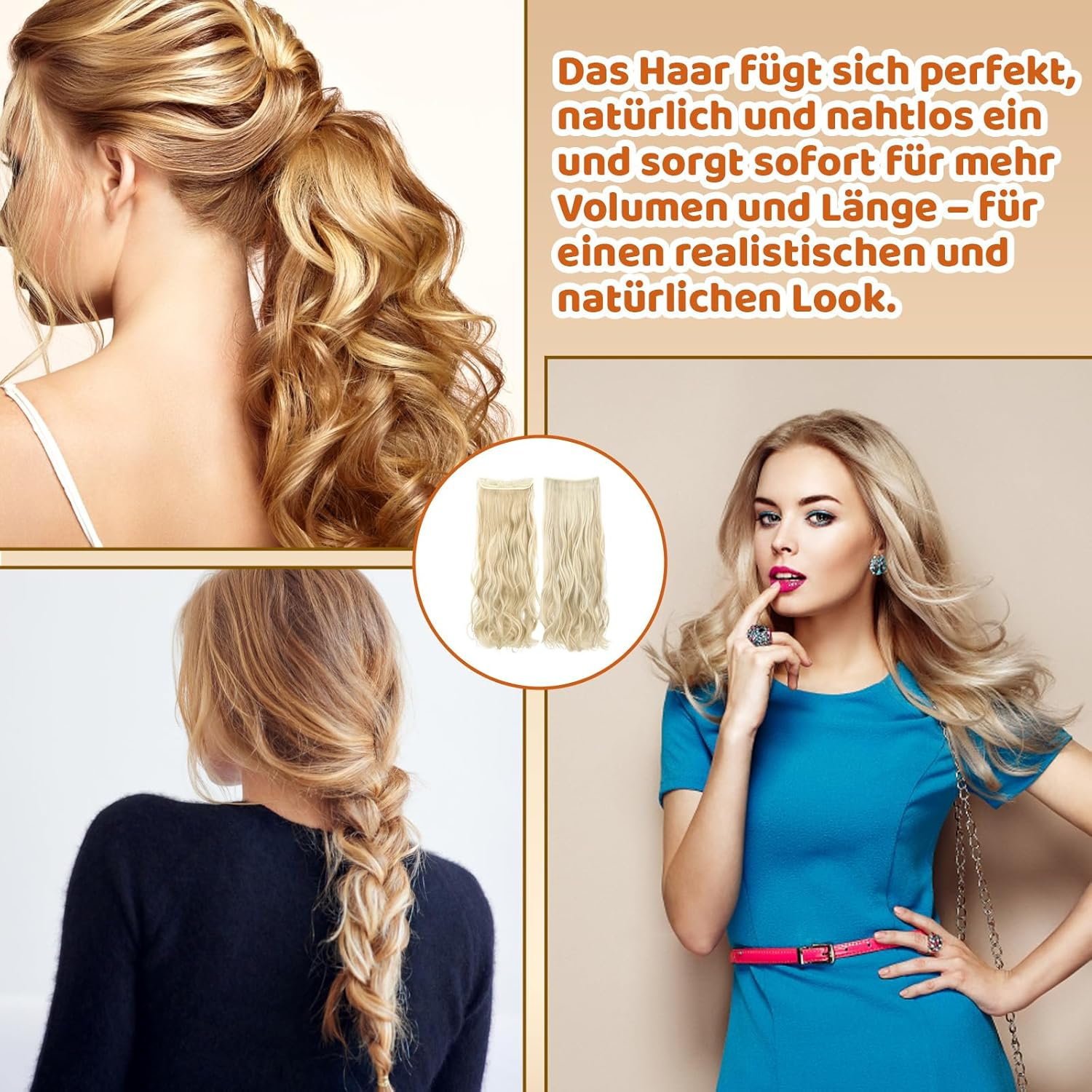Clip-In Real Hair Extensions, Natural Hair, for Volume and Length, Easy to Use, Perfect for Any Occasion