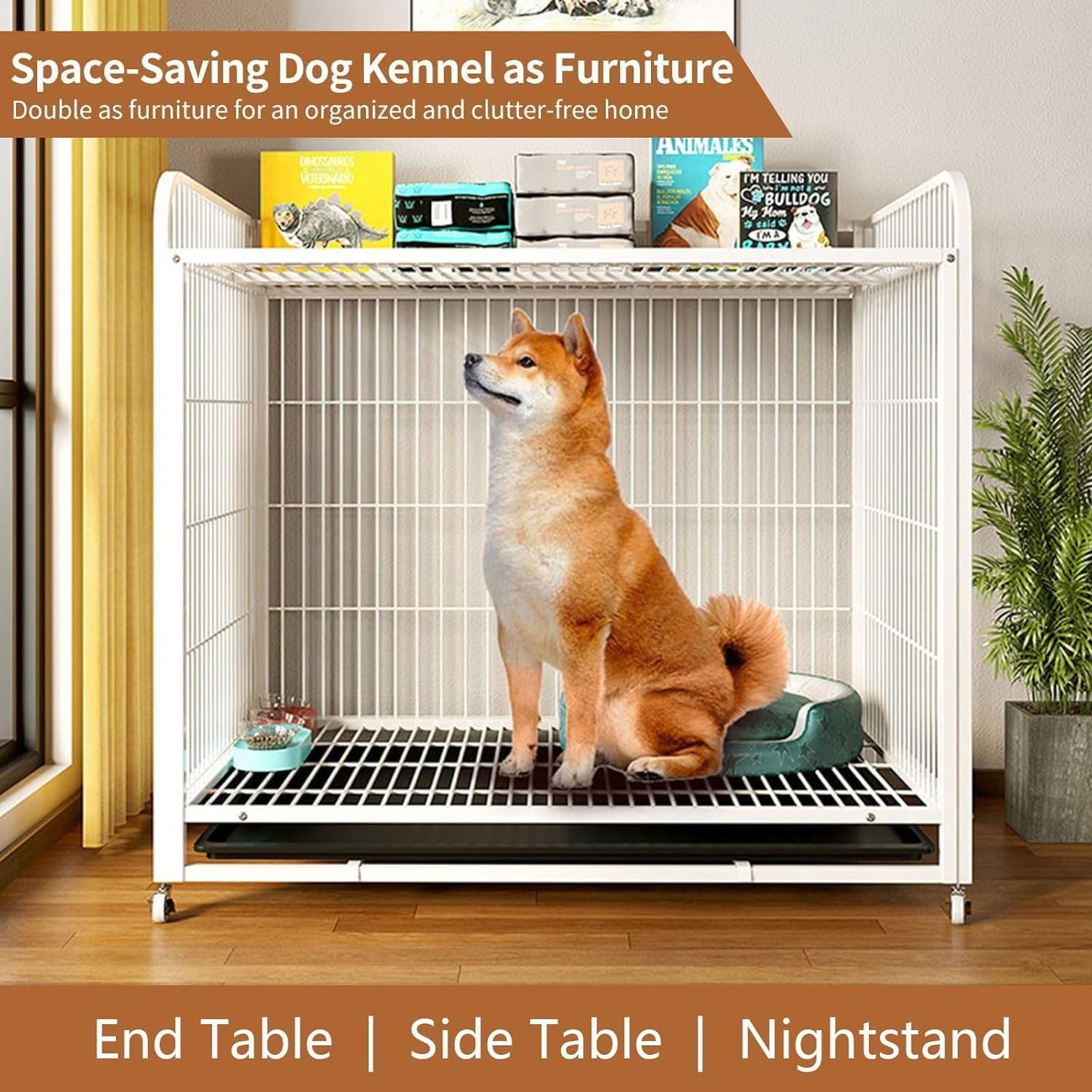 LIODUX Metal Dog Cage, Heavy Duty Dogs Crate for House, Indoor Dog Kennel Enclosure for Small/Medium/Large Dogs, Double Doors, Locks, Removable Tray, Lockable Wheels Pet Cage (Black, Small) image number 4