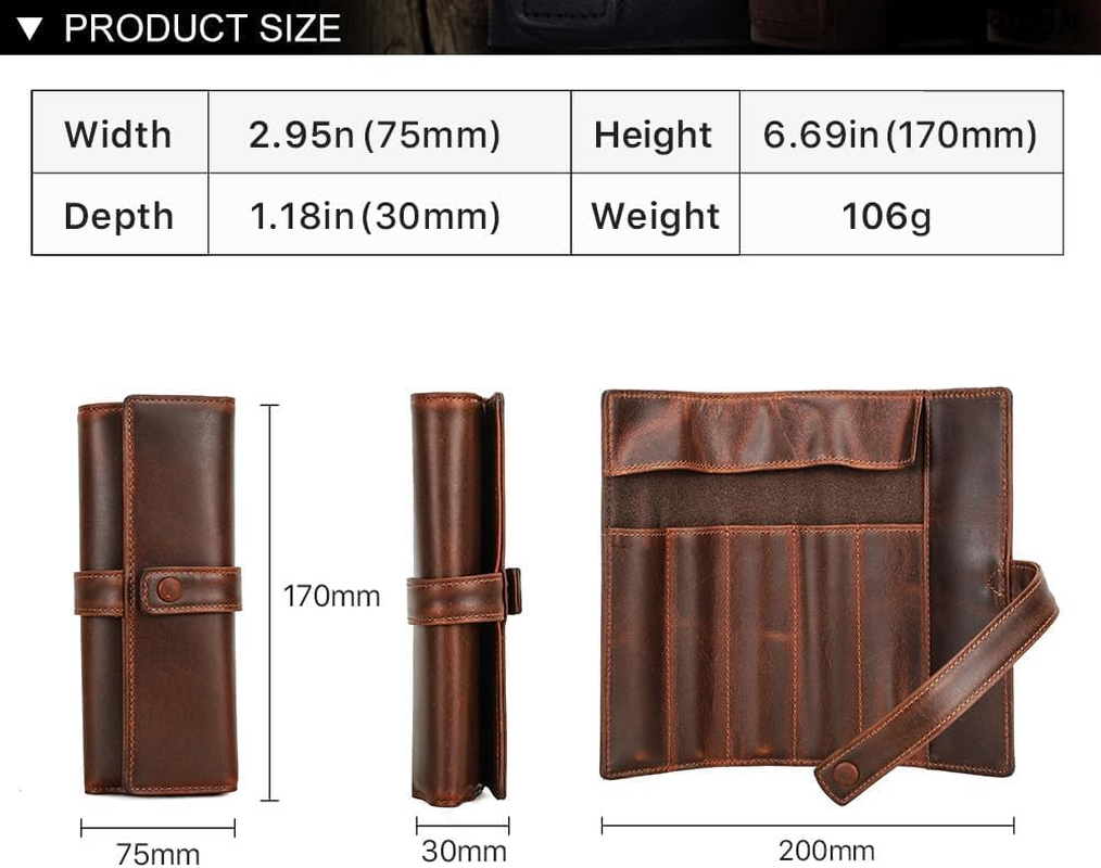 Contact'S Family Genuine Leather Fountain Pen Case for 5 Pens Jewelry Roll Large Capacity Leather Pen Case Pen Holder image number 1