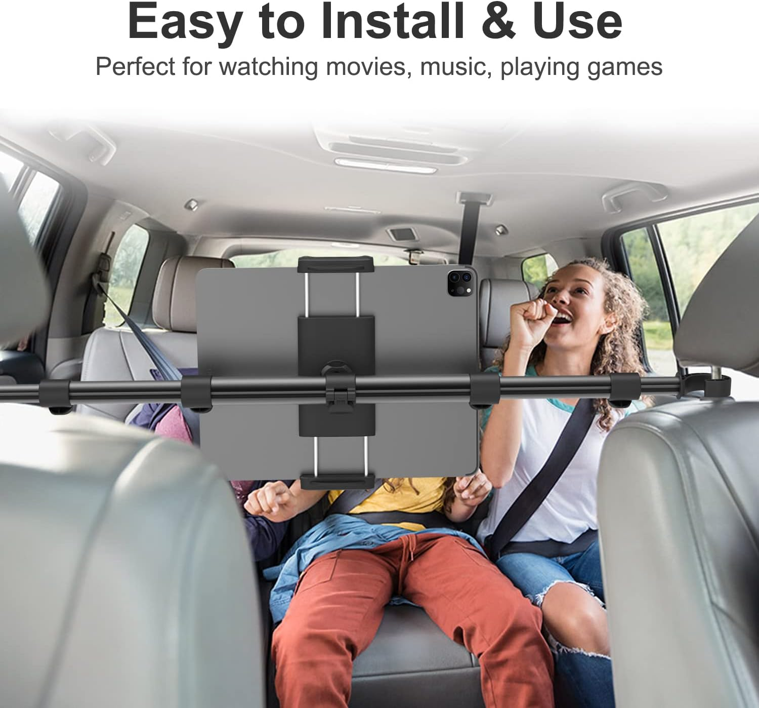 Car Headrest Tablet Mount, EXSHOW 32.67 Inch between Seat Ipad Holder, Back Seat Stretchable Long Arm Phone Stand, Backseat Mount for Kids Fits Ipad Pro 12.9 Air Mini, Galaxy Tabs, 4-13" Device image number 6