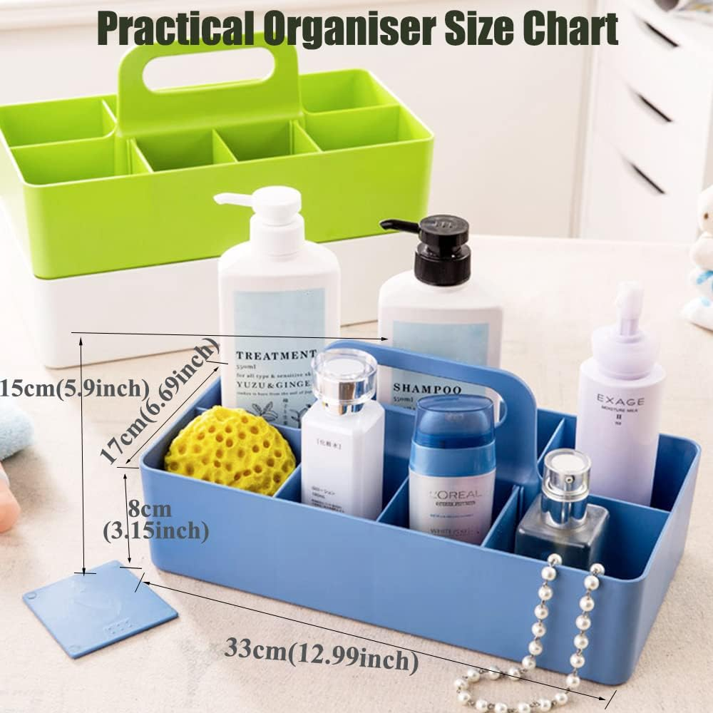 8 Slots Stackable Desk Organiser for Stationery, Arts & Craft Supplies, Portable Plastic Storage Containers Basket with Handle, Adjustable Makeup Organisers Case for Bathroom, Bedroom, & Home Office - Blue image number 6