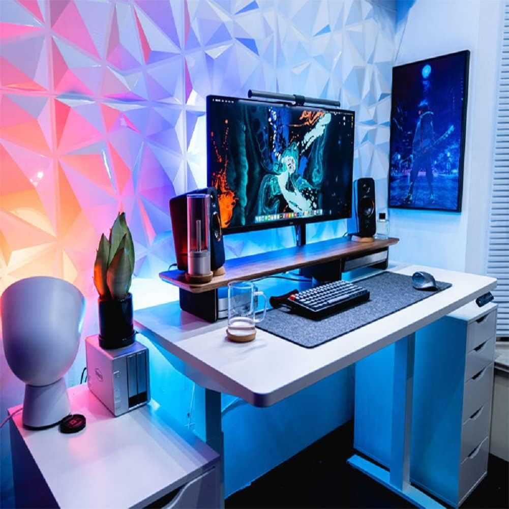 25Packs 3D Wall Panels Wall Tiles 3D White Diamond Textured PVC Wall Tiles Wallpaper for Gaming Room,Living Bedrooom Room,Washing Room,Kitchen Photography 11.8 * 11.8 Inch image number 3