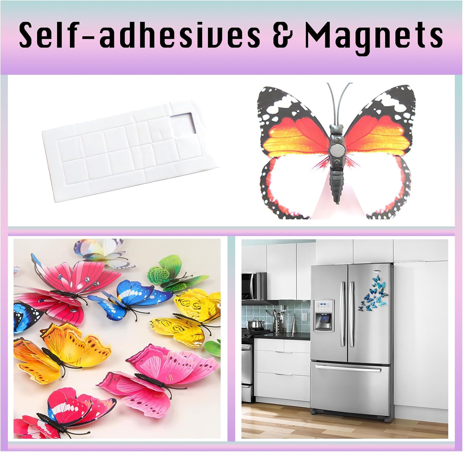 3D Butterfly Wall Decals, Removable Magnetic & Self-Adhesive, 72 Pcs Double-Layered Wings for Home Decor, Parties, Bedroom, Office (Multicolor) image number 2