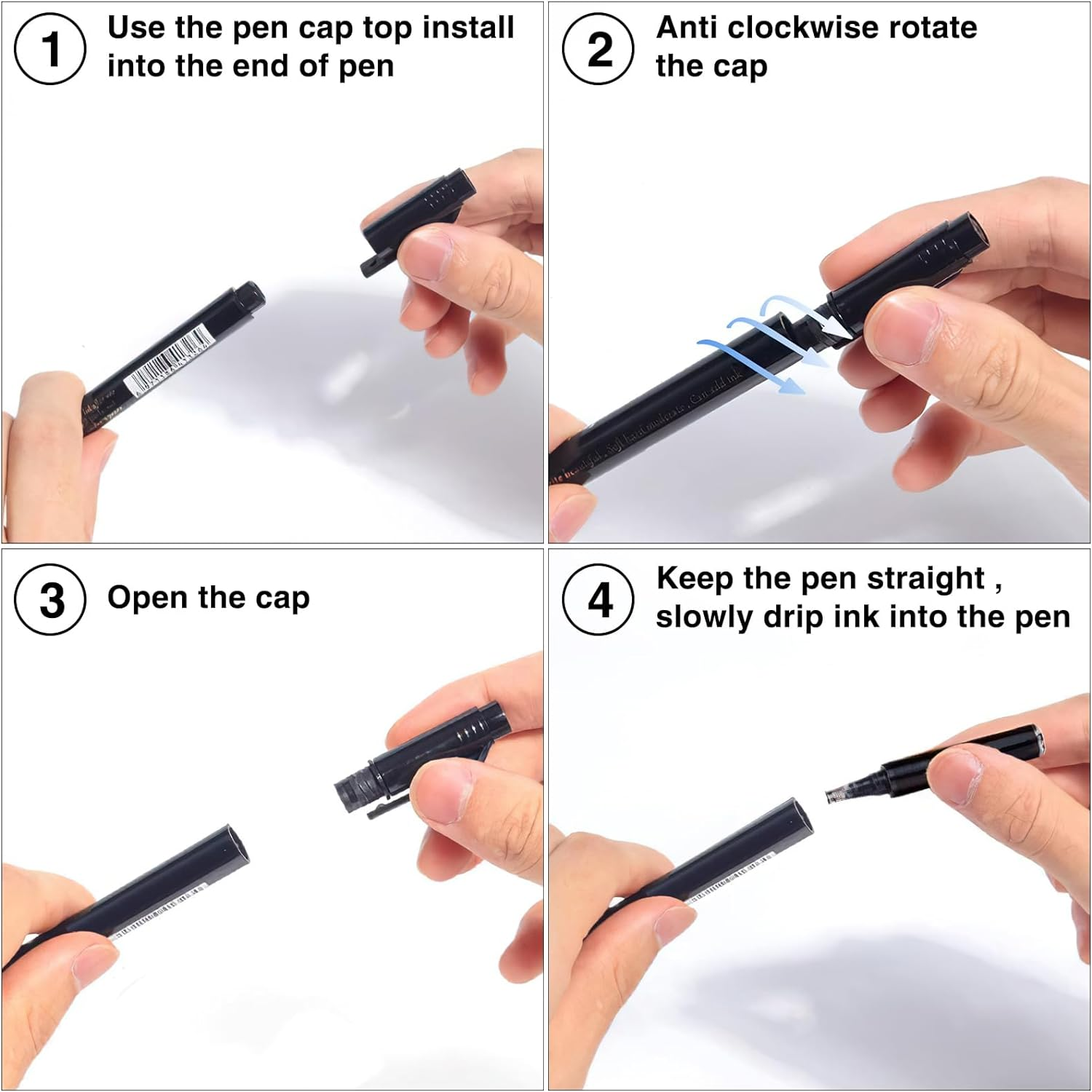 SAYEEC Calligraphy Brush Pens, 6 Pack Refillable Black Ink Hand Lettering Pen, 4 Size Calligraphy Brush Markers Set for Beginner Writing, Journaling, Sketching, Art Drawing, Illustration, Scrapbooking image number 3