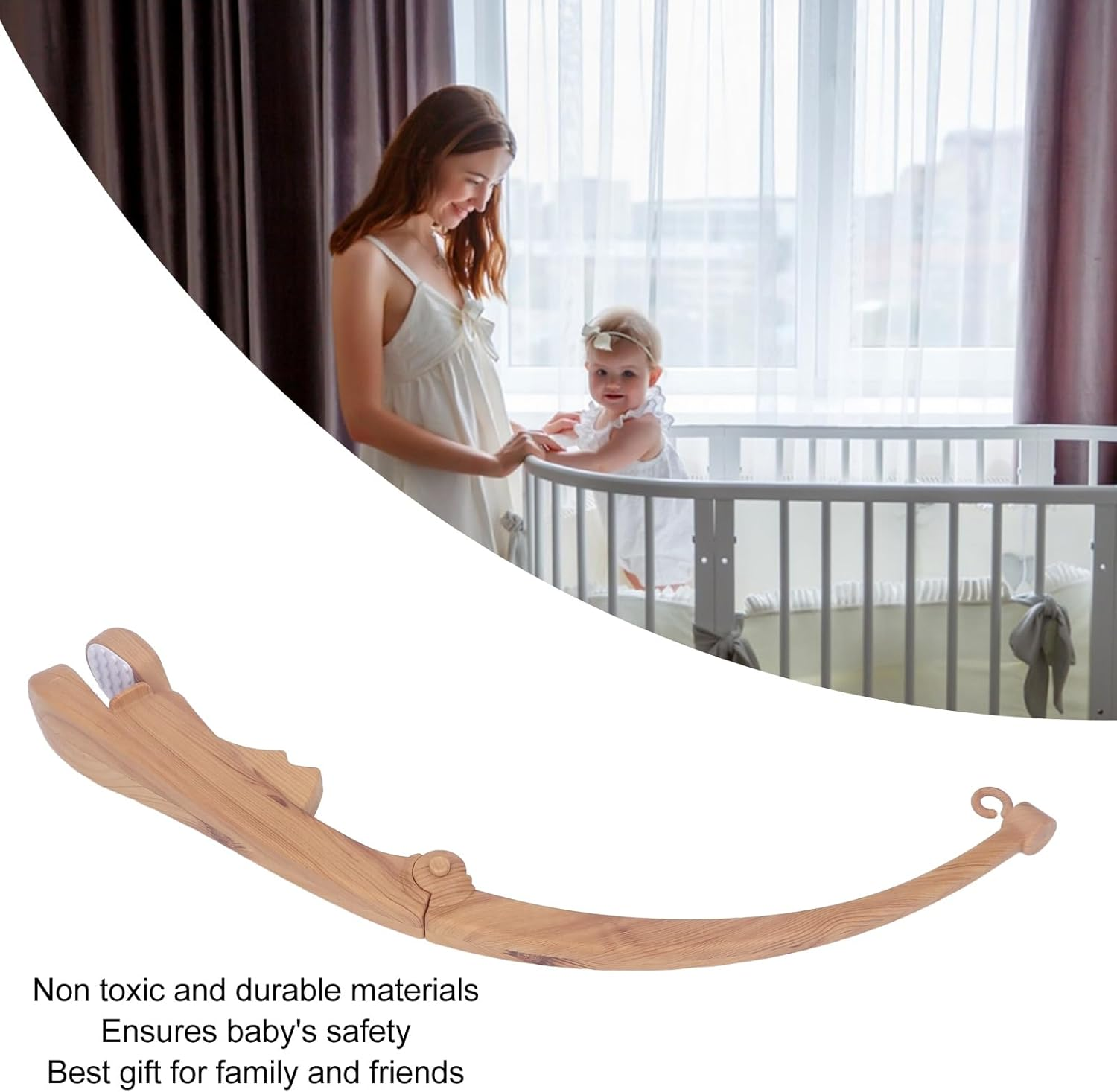 Stable Crib Mobile Arm Imitation Wood Grain Foldable Crib Mobile Holder Arm for Toys Attachments, Easy to Carry in Nursery Premium Plastic Material image number 3