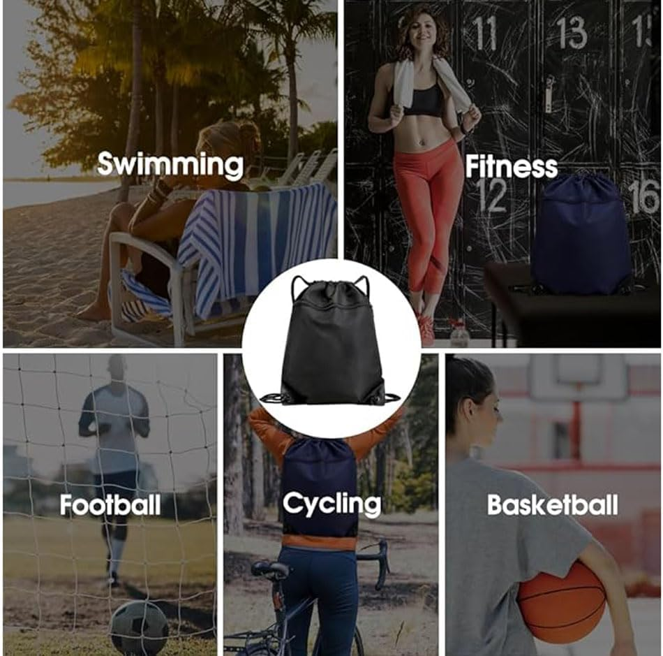 Drawstring Backpack Bag,Waterproof Back Sack Sport Gym Sackpack Bag Basketball Bag,Leisure Hiking Bag Travel Camping Bag Swim Bag with Zip Pocket Shoulder Thick Straps image number 2