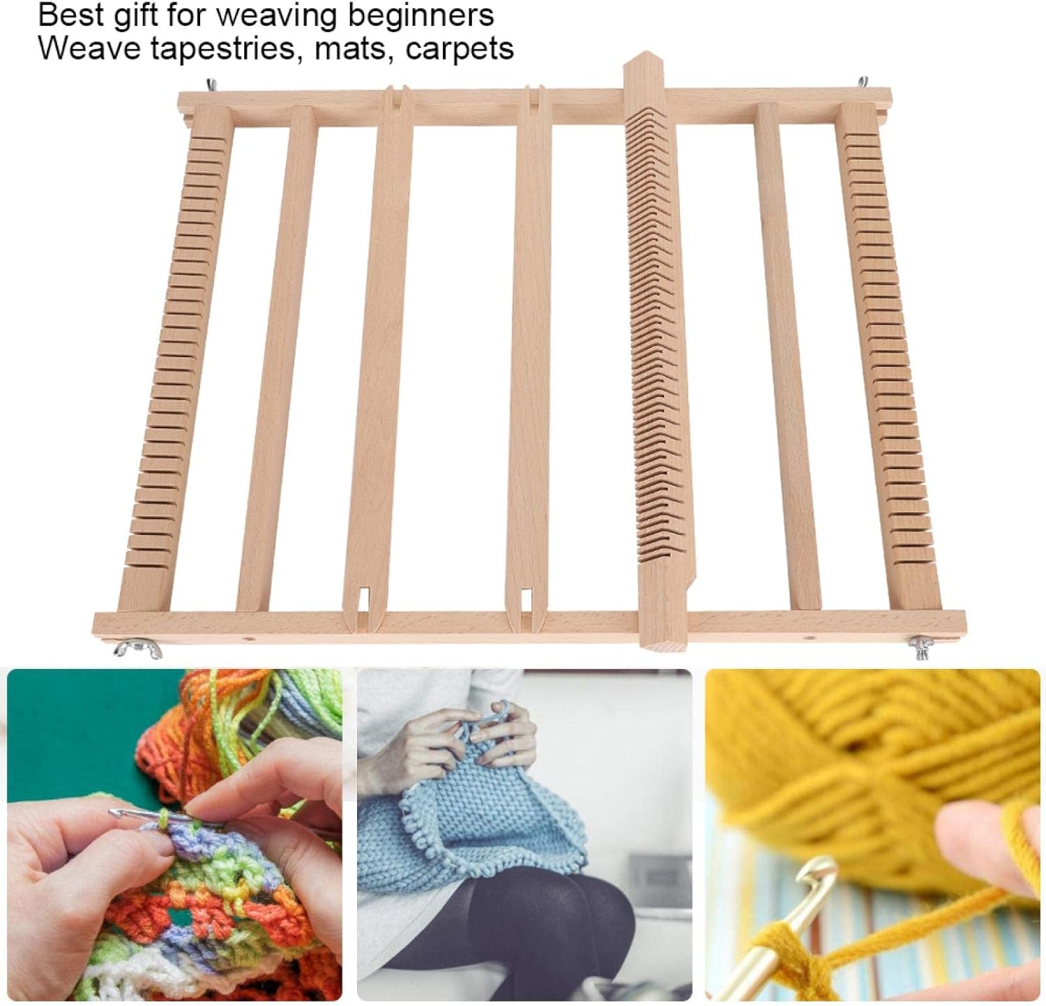 Weaving Frame Loom Kit,17.7"Hx13.8"W DIY Wooden Multi-Craft Weaving Loom Arts & Crafts Handmade Tapestry Weaver,Develops Creativity Weaving Frame Loom with Stand for Beginner image number 4