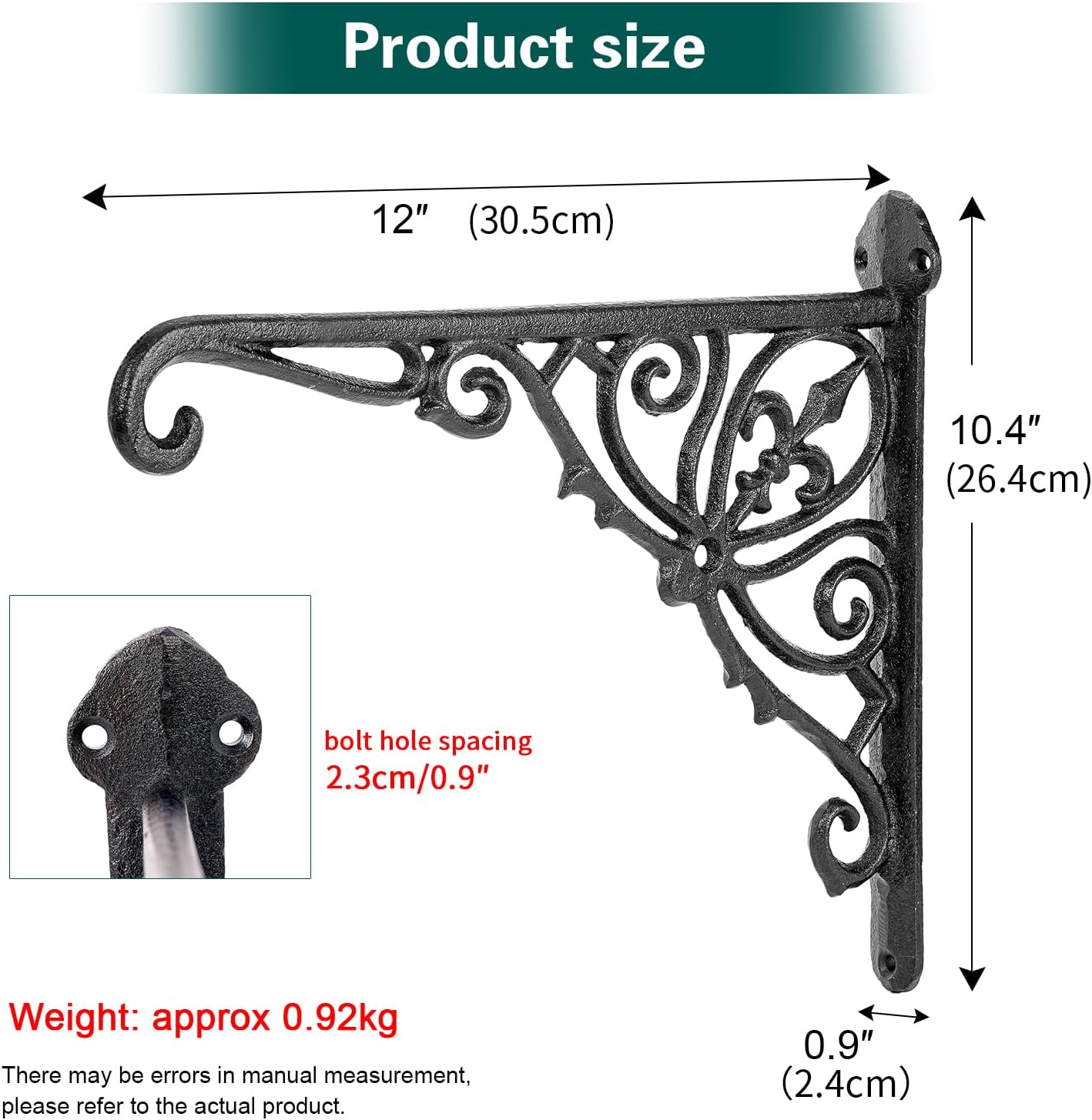 Sungmor Decorative Cast Iron Wall Bracket for Hanging Baskets &ndash; 2 Pack Heavy Duty Plant Hanger Hook for Outdoor/Indoor Use &ndash; Vintage Black Metal Hanging Bracket for Lanterns, Bird Feeders, Signs image number 1