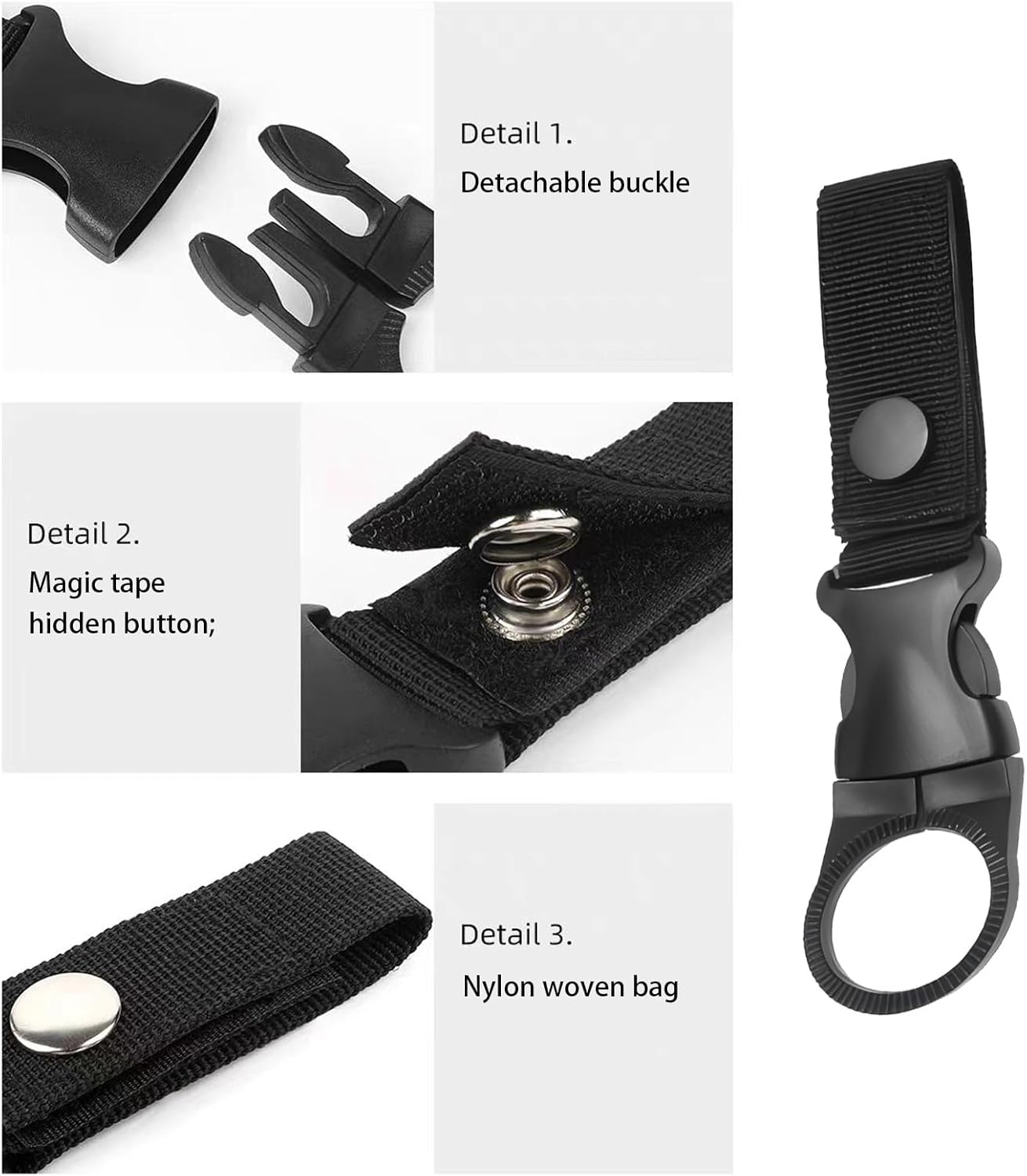 3 Pcs Water Bottle Holder with Belt Clip,Adjustable Hanging Buckle Clip for Backpack & Belt,Hands-Free Outdoor Accessories for Hiking, Camping (Black) image number 6