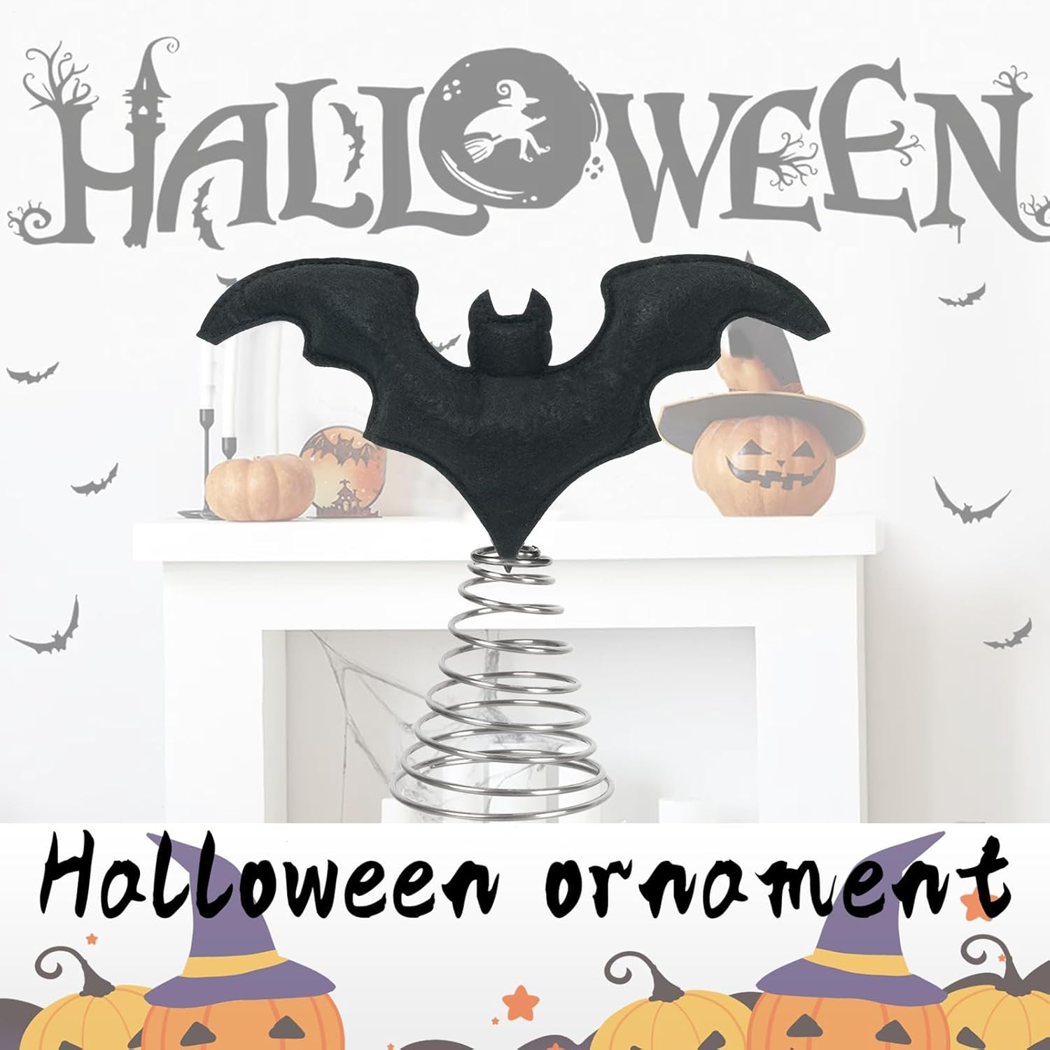Tree Topper | Home Festive Bat Ornament - Indoor Outdoor Mini Halloween Decorations for Entryway Window Holiday Decoration image number 6