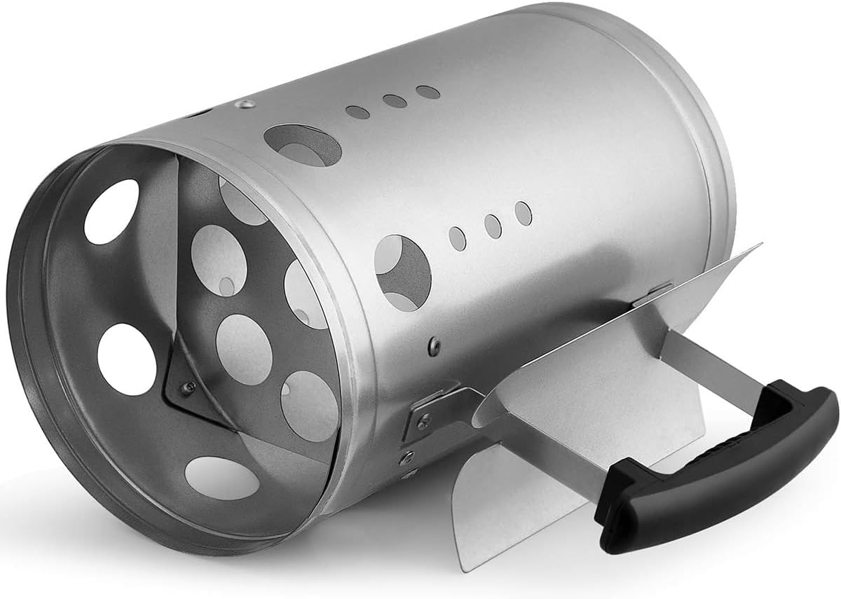 Charcoal Igniter with Safety Handle Chimney Starter for Charcoal Grills and Barbecues - Chimney Lighter Basket for Charcoal Grills - Briquette Starter Canisters for Barbecues - (Silver-A) image number 2