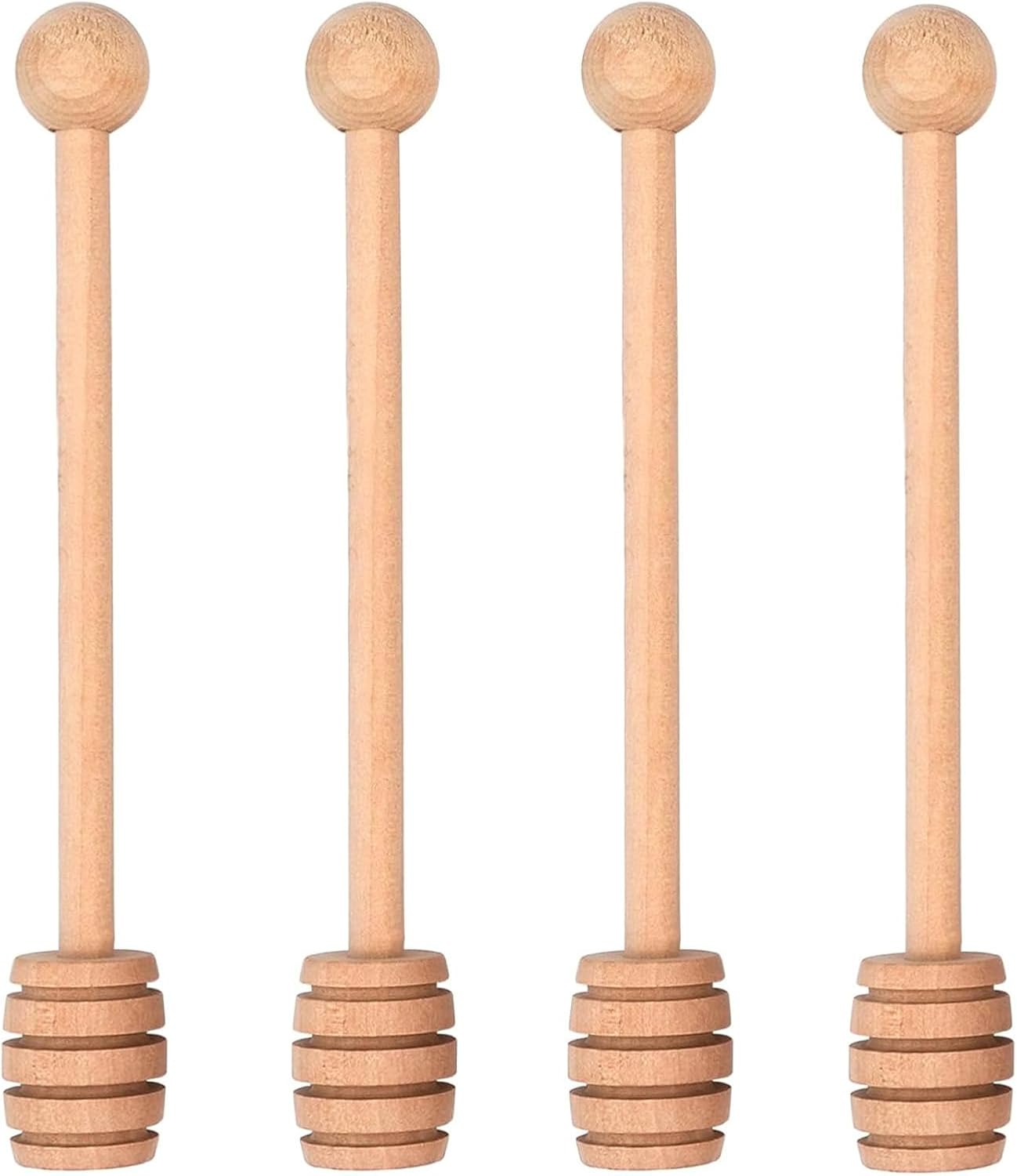 4PCS 16Cm Wooden Honey Dipper Set, Natural Wood Stirring Sticks for Honey, Syrup & Jam Dispensing, round Handle Honey Mixer & Drizzling Tool image number 1