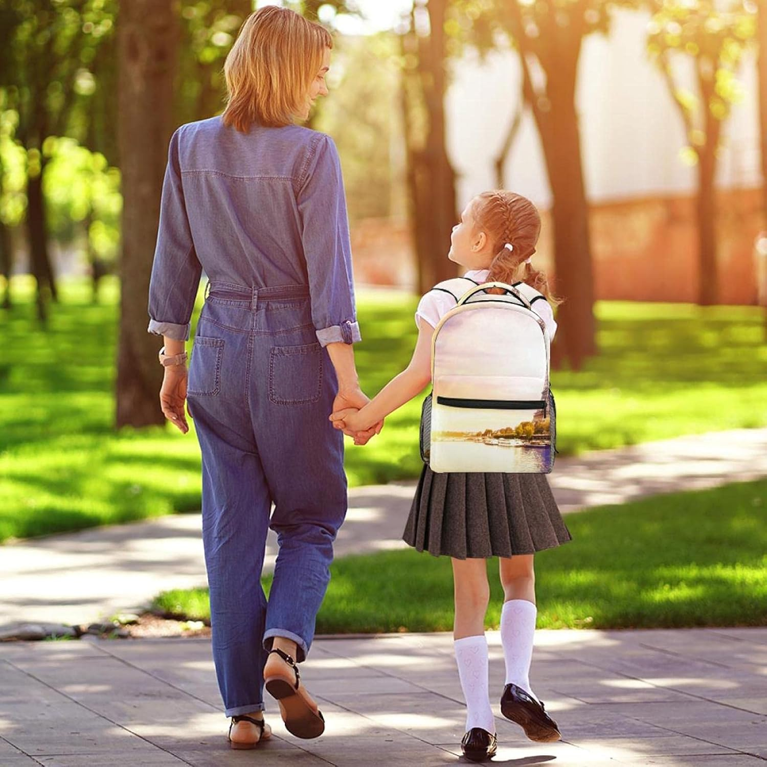 Eiffel Tower with Boats on Seine River in Paris Romantic Sunset Background Backpack Students Shoulder Bags Travel Bag College School Tote Backpacks image number 2