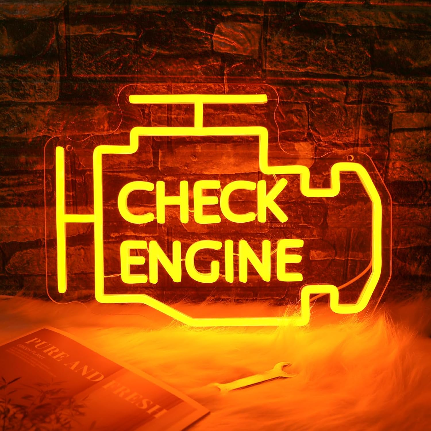 Uponray Check Engine Neon Signs, Garage Decor Neon Light, LED Check Engine Neon Sign for Wall Decor, Dimmable & Powered by USB Neon Lights for Car Repair Shop Workshop Warehouse Background Car Party image number 6