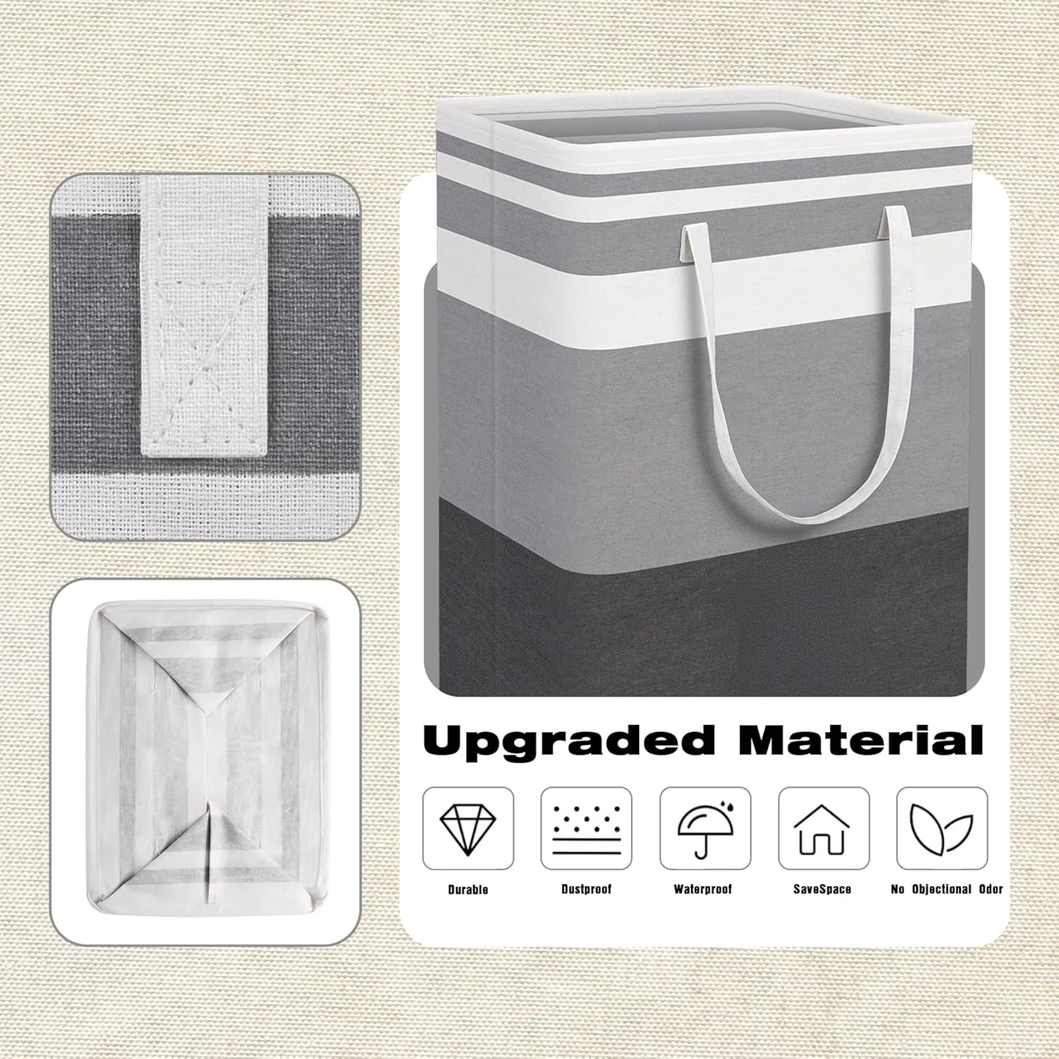 3-Pack Large Laundry Basket, Waterproof, Freestanding Laundry Hamper, Collapsible Tall Clothes Hamper with Extended Handles for Clothes Toys in the Dorm and Family（75L） image number 6