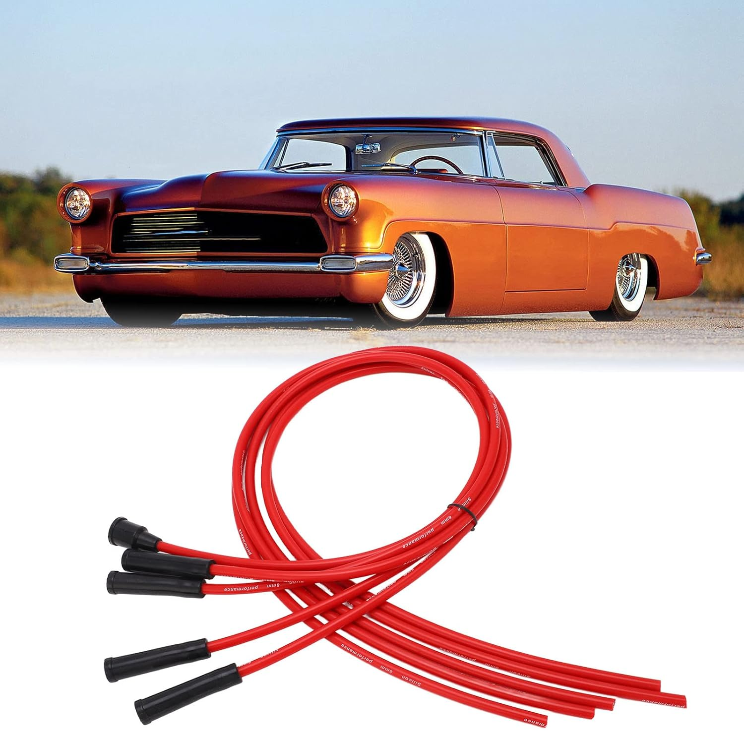 Ignition Wire, Spark Plug Ignition Wire Set 1M Red 8Mm for 4 Cylinder Classic Car