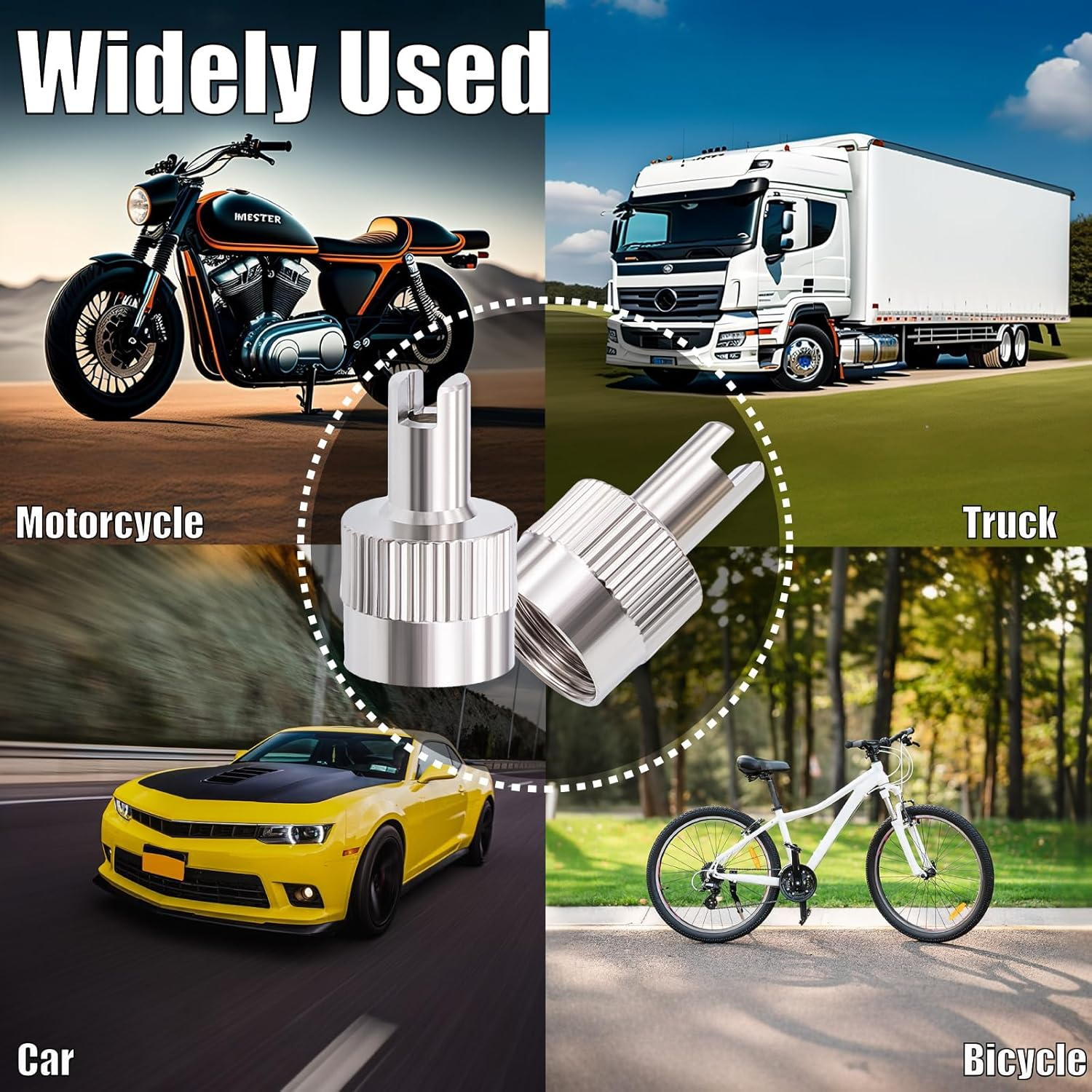 20PCS Tire Valve Stem Caps, Nickel Brass Slotted Slot Valve Stem Caps with Valve Core Remover, with O Rubber Ring, Universal for Cars, SUV, Trucks, Bikes, Motorcycles, Bicycles image number 5