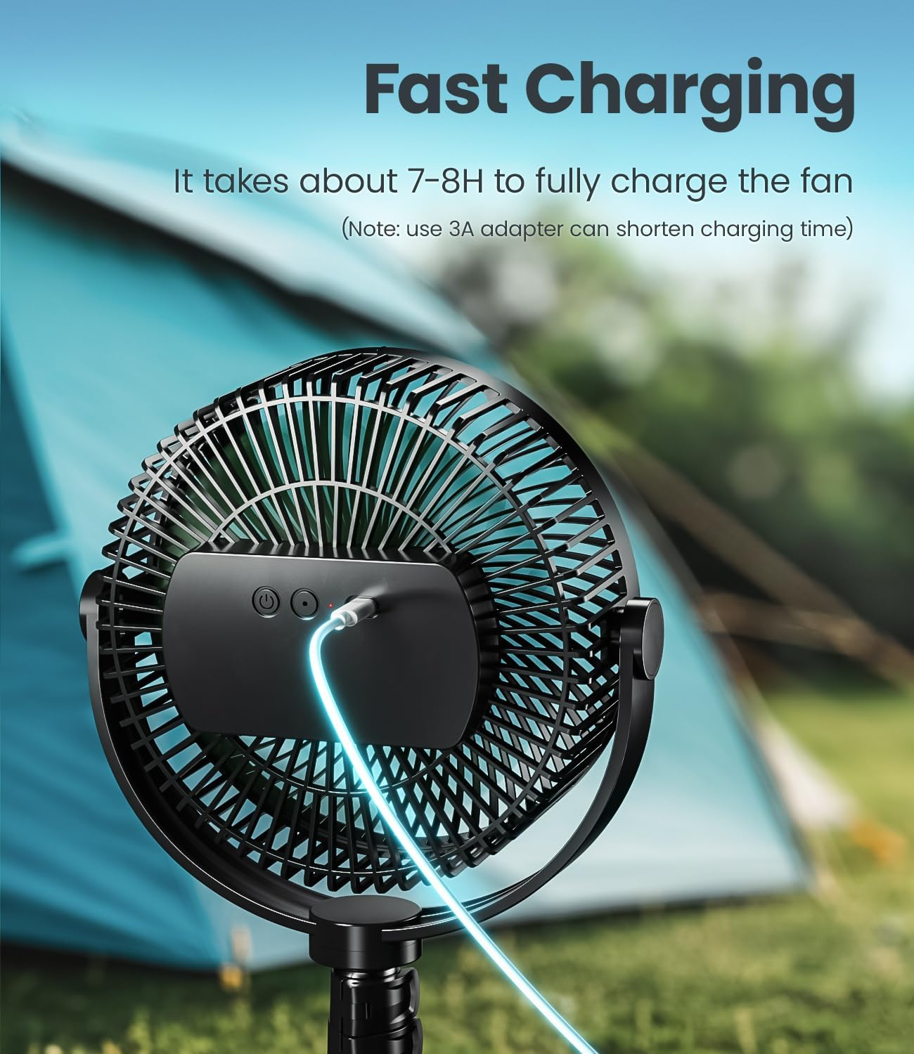 LEMOISTAR Portable Rechargeable Battery Operated Pedestal Fan, 8" 10000 Mah USB C Small Fan, Adjustable Height, Quiet Table Desk Standing Fan for Camping Bedroom Office Home Travel Fishing