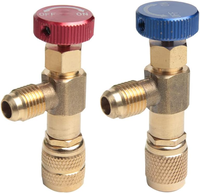 2Pcs Multifunctional R22/R410A Refrigeration Charging Adapter,Air Conditioning Charging Valve 1/4" SAE Male to 5/16"SAE Famale Safety Adaptor