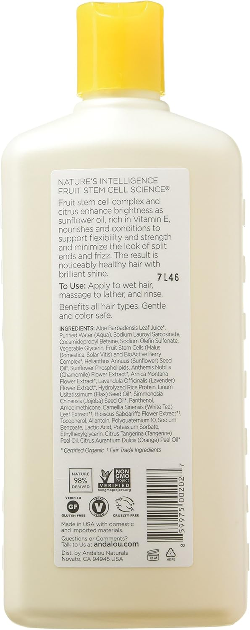 Andalou Naturals Sunflower & Citrus Brilliant Shine Shampoo, 11.5 Ounce