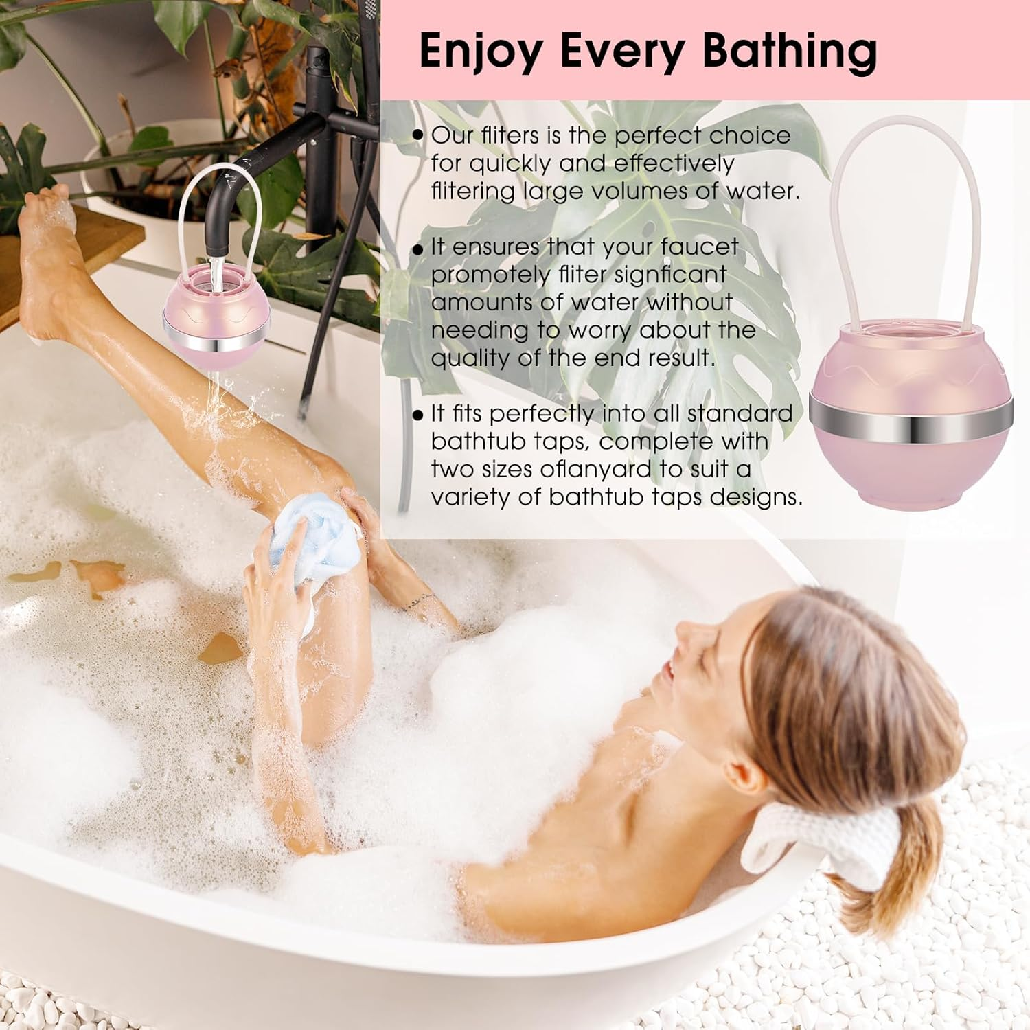 Bath Water Filter for Tub,Hardwater Softener for Tub to Remove Lead,Chlorine and Fluoride,Bpa Free Showerhead Filter Purify Your Bathwater for Healthier Skin and Hair - Light Pink image number 5