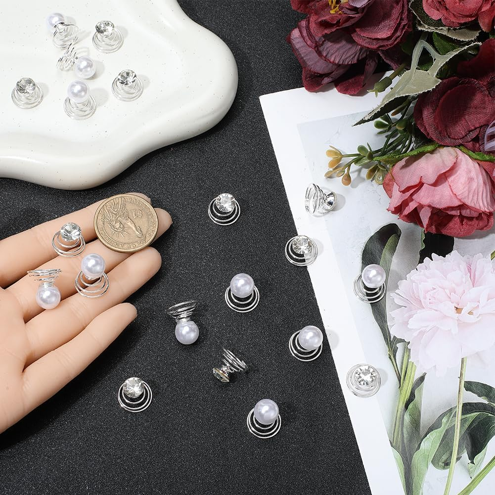 SOFPLATE 60Pcs 2 Styles Pearl Spiral Hair Pins Rhinestone Twister Hair Studs Bulk Faux Diamond Glitter Gems round Spring Stick Pin Jewellery for Wedding Bridal Prom Valentine Day Party Favor Adults image number 6