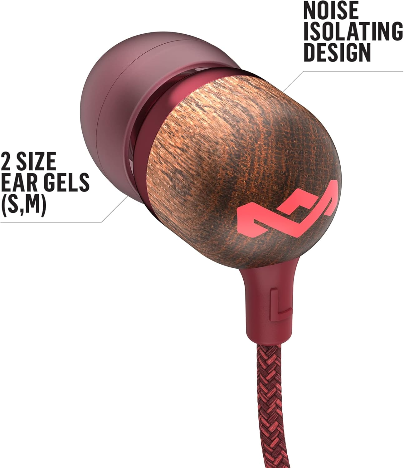 House of Marley Smile Jamaica In-Ear Headphones - Sustainably Crafted, Eco-Friendly, Noise Isolating Wired Earphones, 9.2Mm Driver, Tangle-Free Cable, 1 Button Microphone Control - Red image number 6