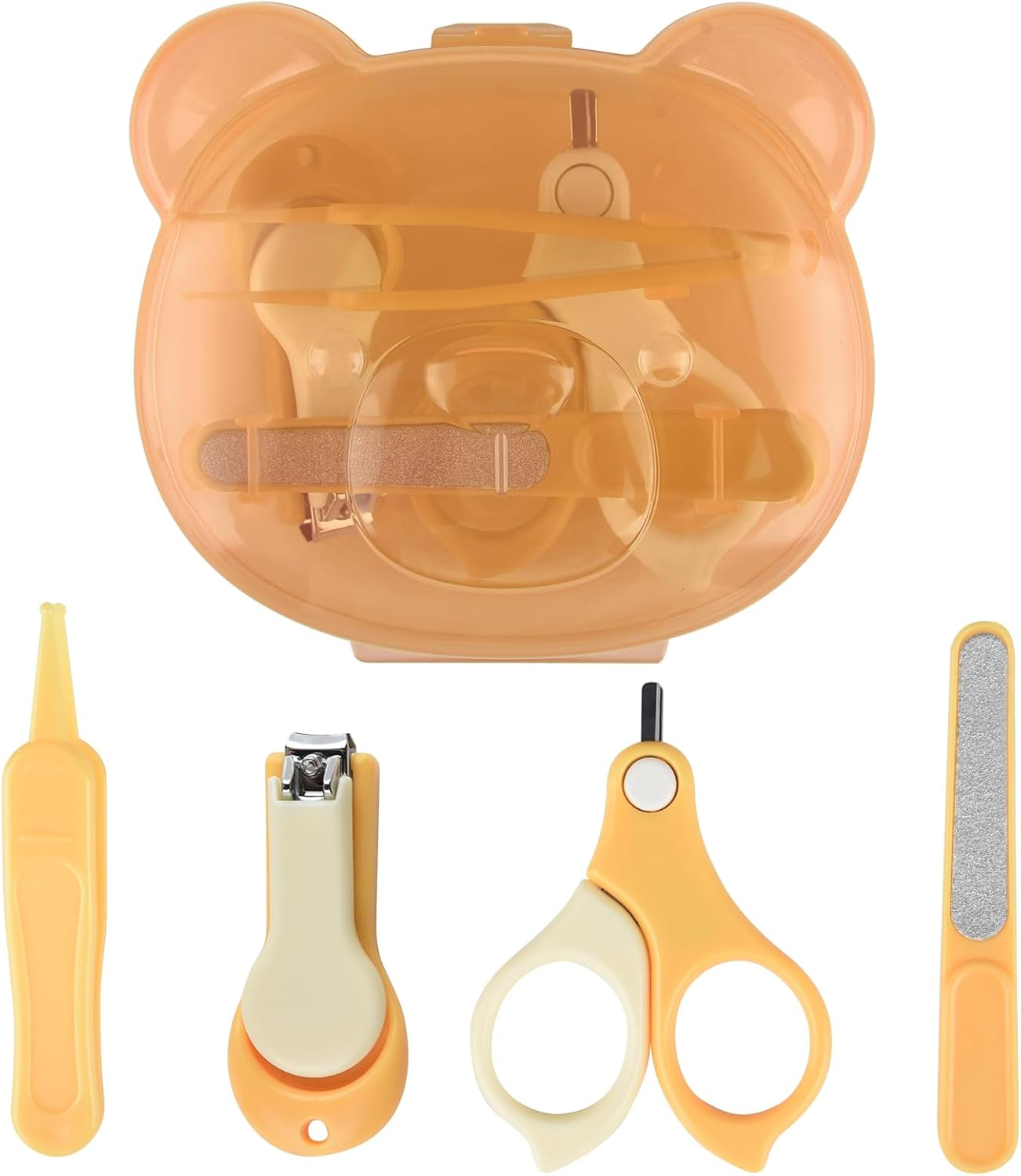 Baby Nail Kit, Baby Manicure Kit and Pedicure Kit with Cute Bear Shape Case, 4-In-1 Kit with Baby Nail Clipper, Scissor, Nail File & Tweezer for Newborn, Infant, Toddler, Mothers Day Gifts(Yellow) image number 1