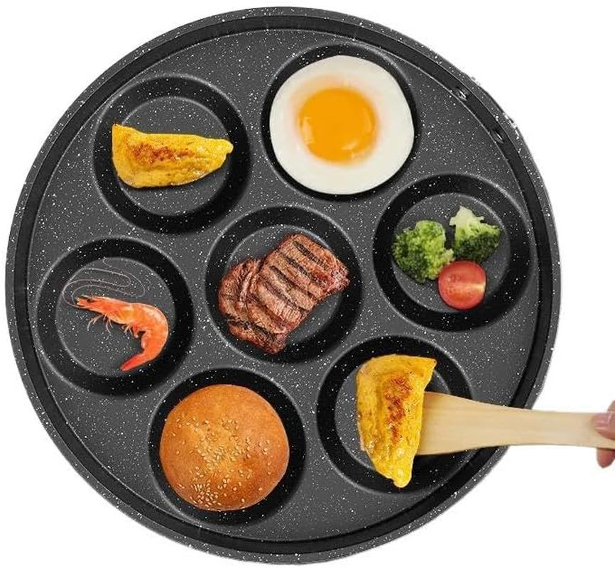 Aventara Pancake Pan 30Cm Non Stick, 7 Hole Induction Cooktop Compatible Griddle Pan for Mini Pancakes, Blini, Poffertjes, Fried Eggs, Family Breakfast & Kids Gift Idea image number 4